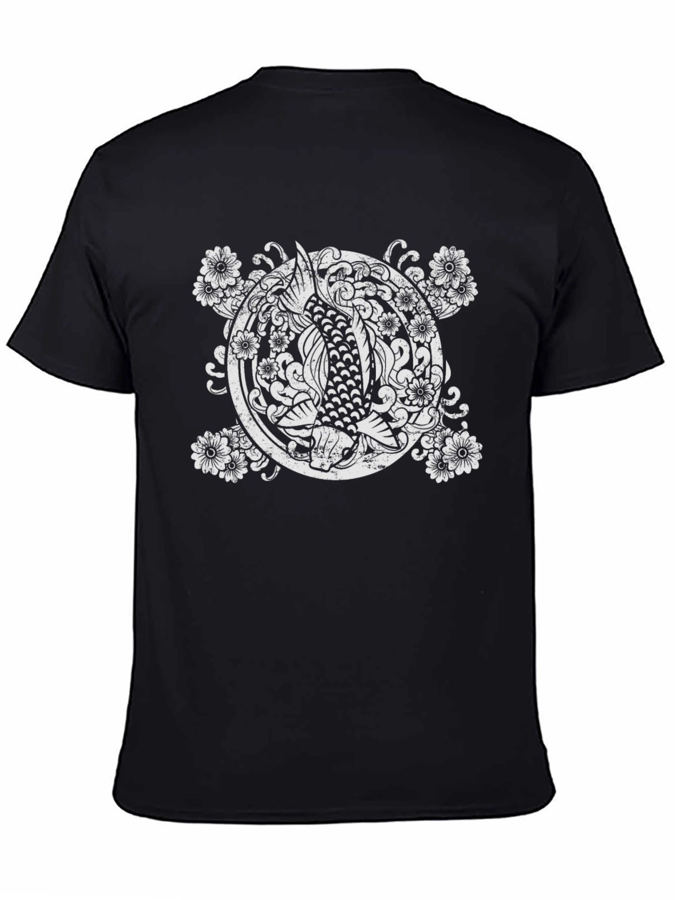 Koi Fish Graphic Tee - Black Cotton Casual Shirt