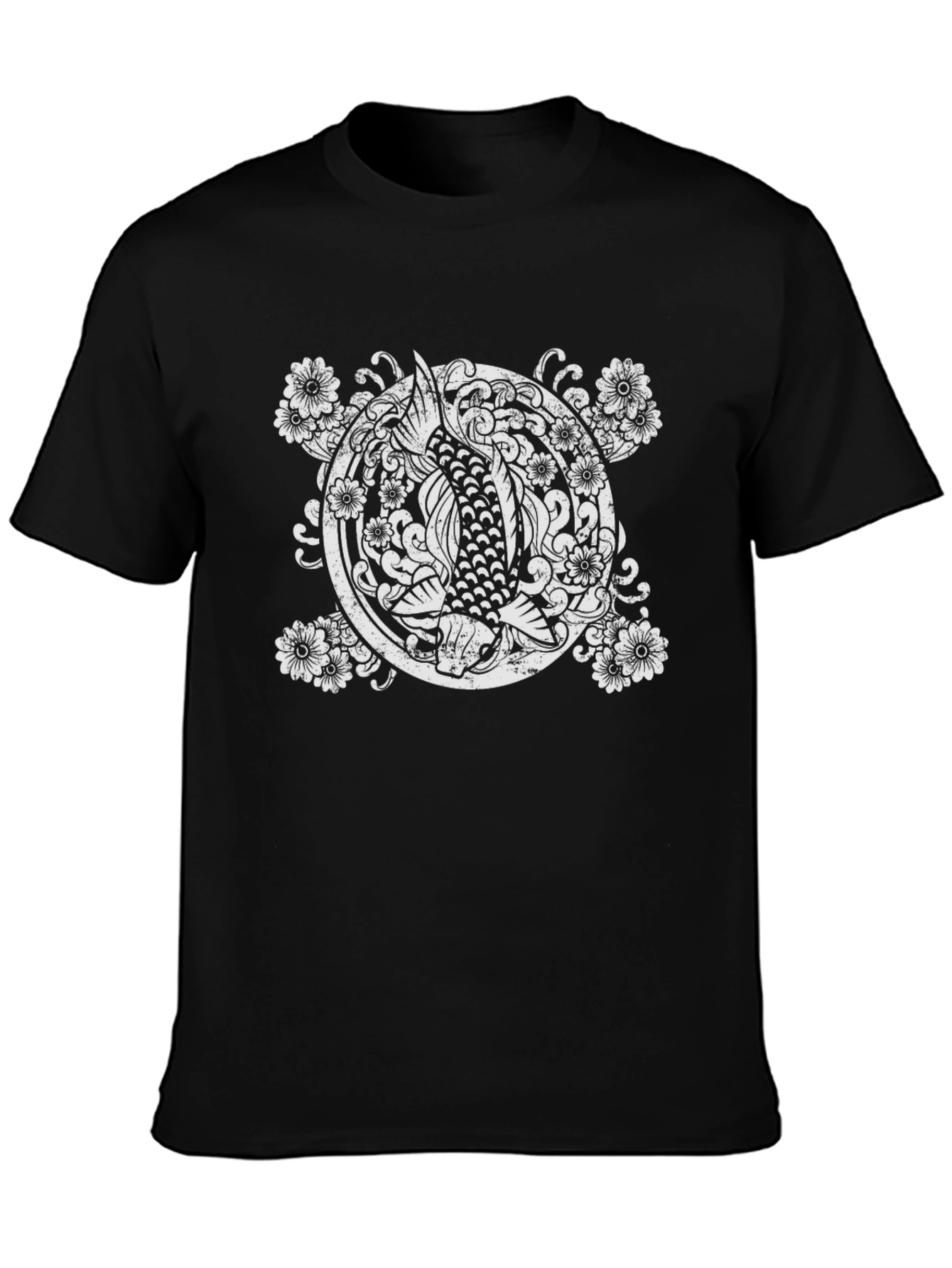 Koi Fish Graphic Tee - Black Cotton Casual Shirt