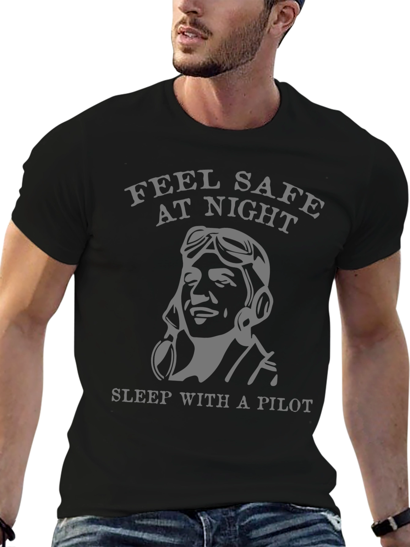 Feel Safe Pilot T-Shirt - Black Graphic Tee