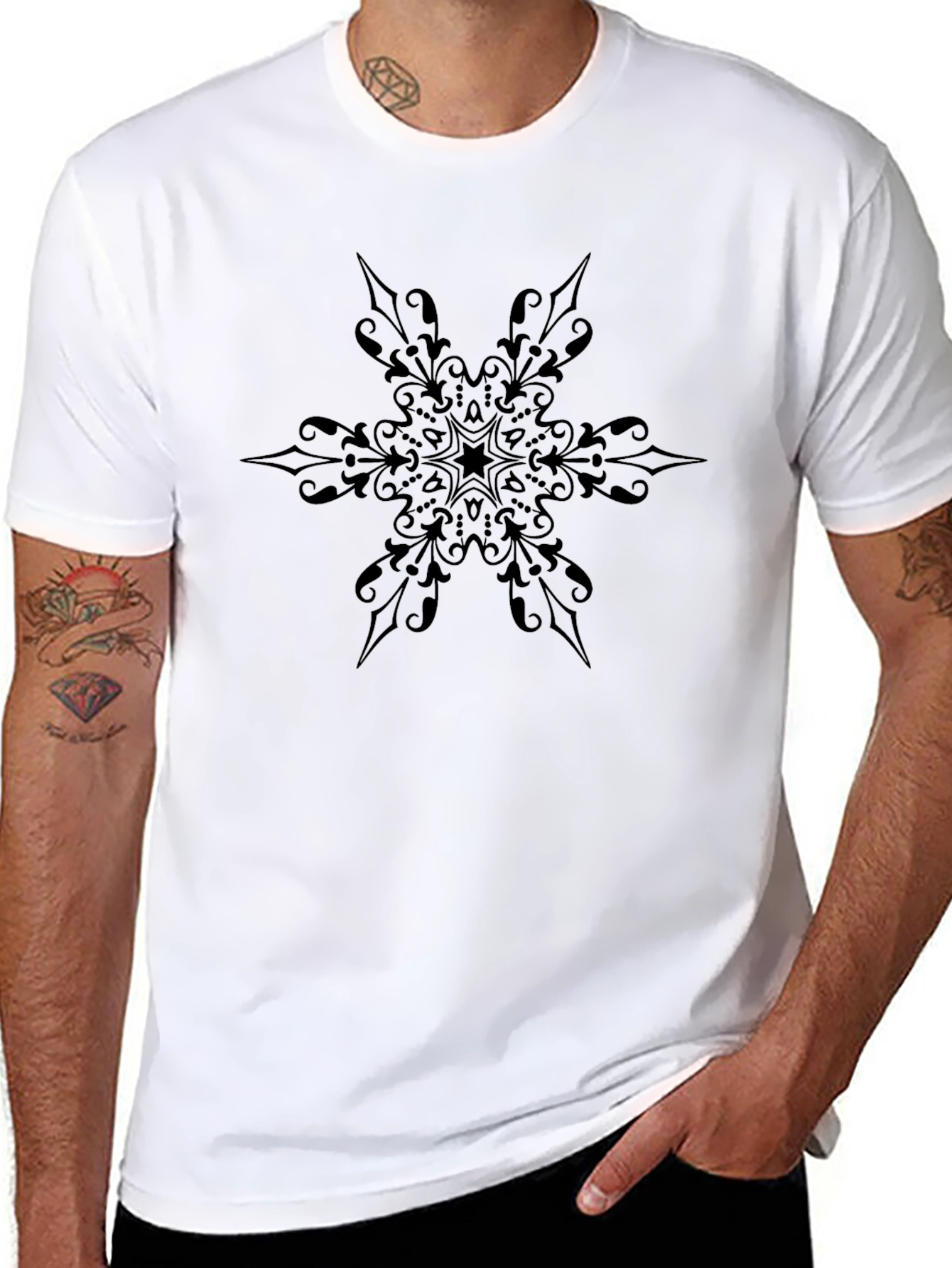 Elegant Black Floral Star Graphic Tee