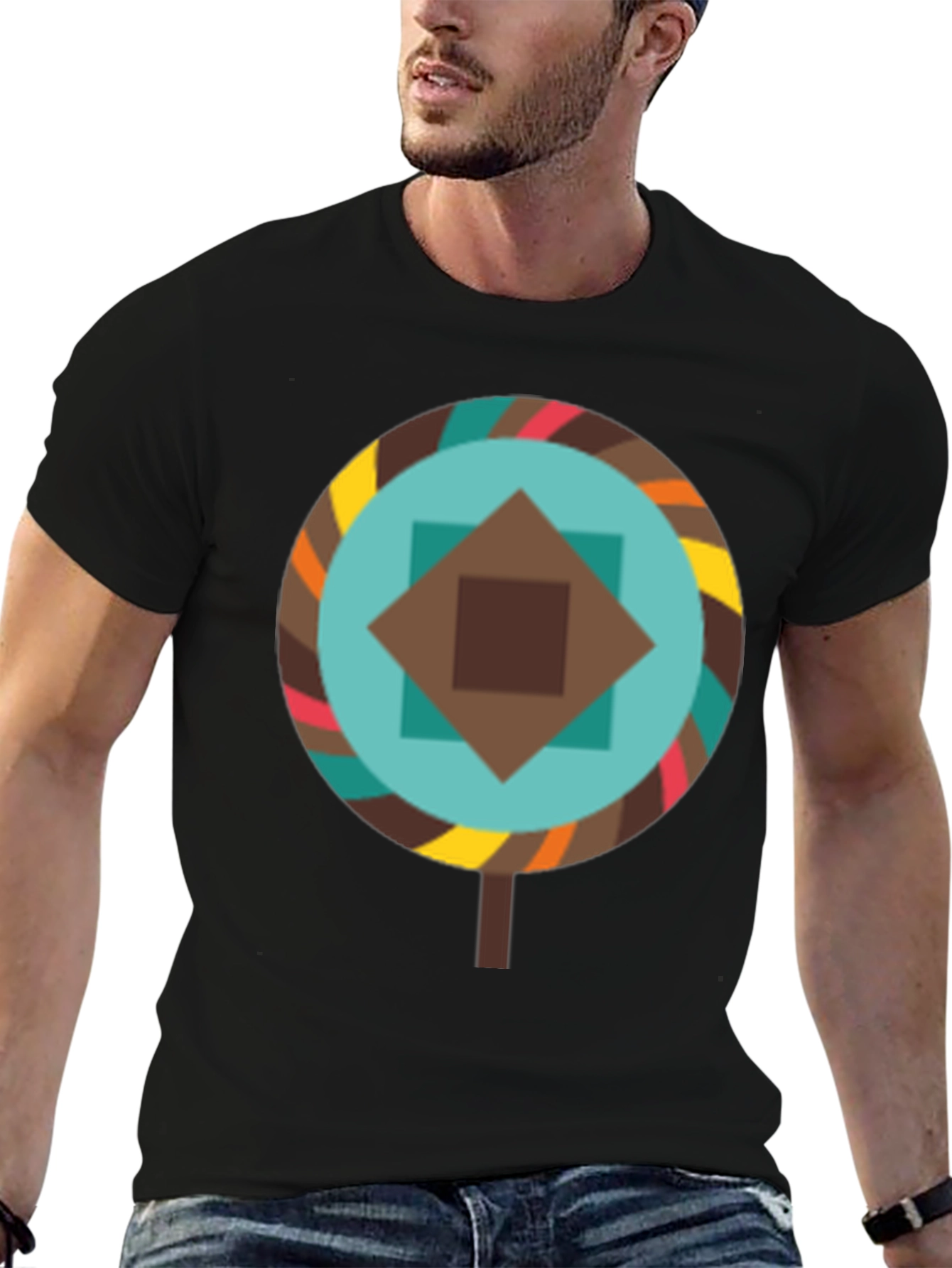 Geometric Lollipop Graphic Tee - Black