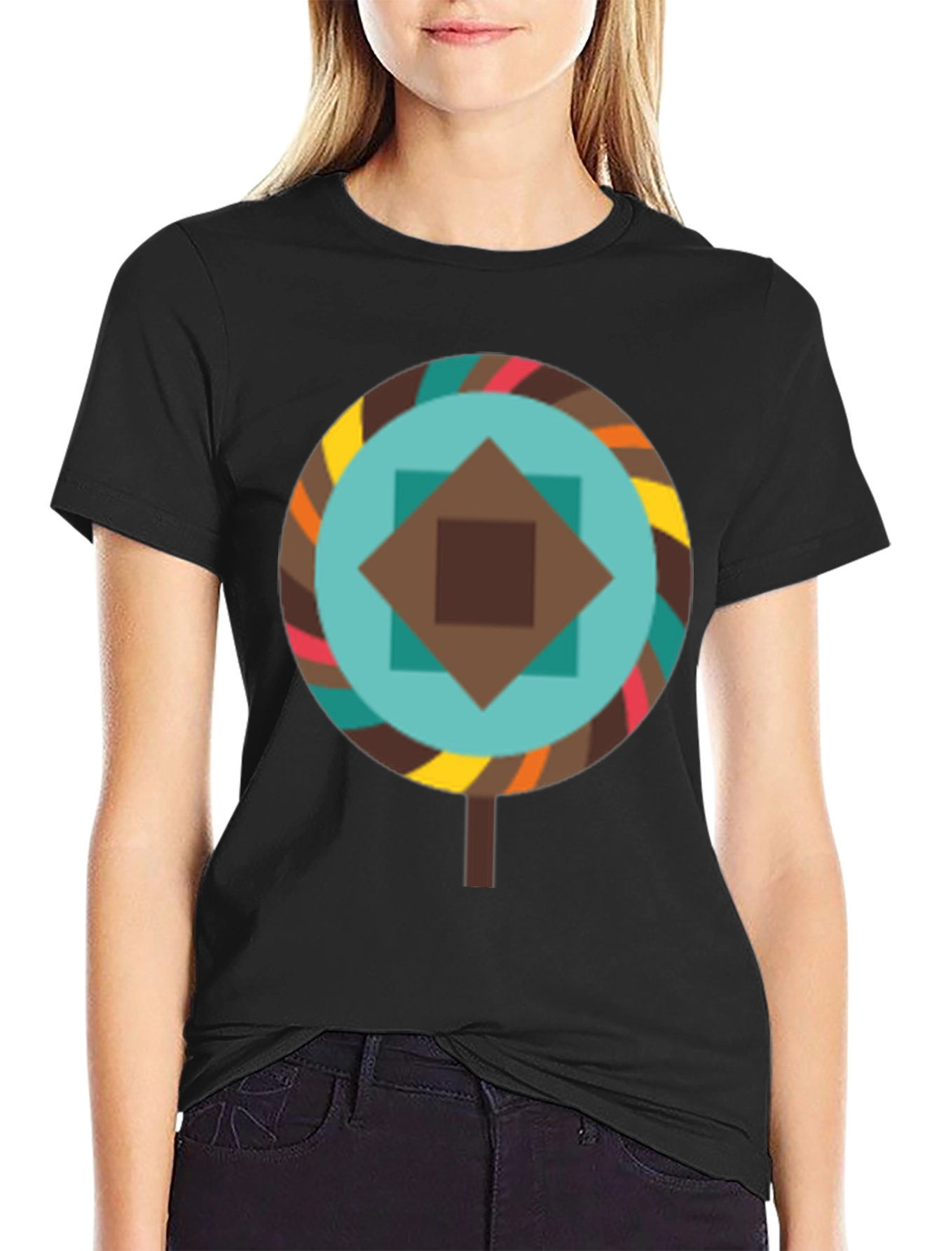Geometric Lollipop Graphic Tee - Black