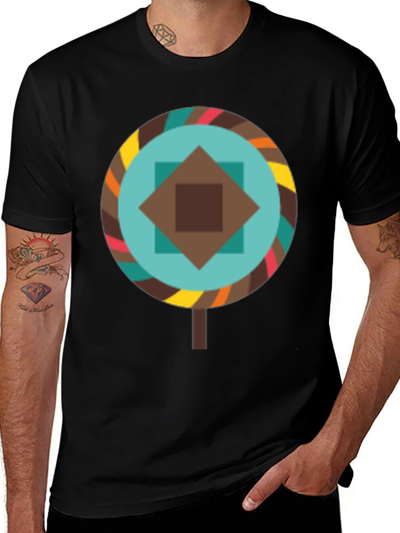 Geometric Lollipop Graphic Tee - Black