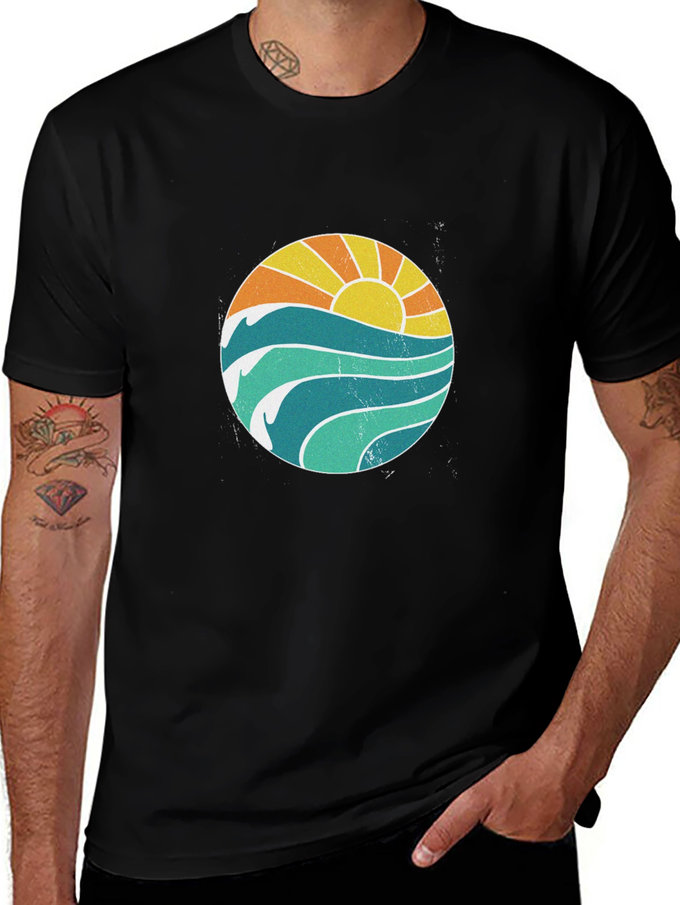 Sunset Waves Graphic T-Shirt - Black