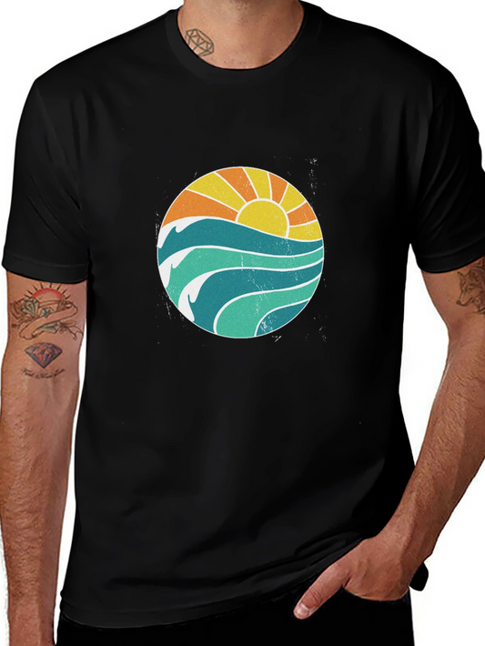 Sunset Waves Graphic T-Shirt - Black