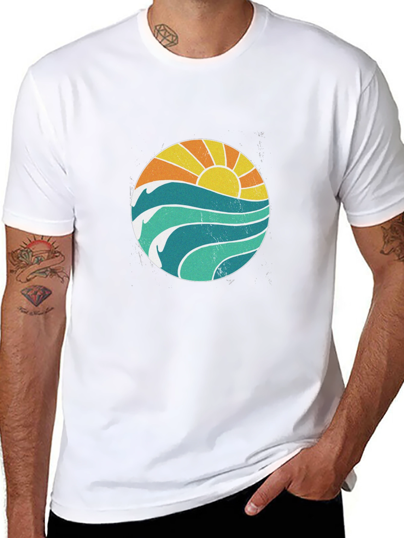 Sunset Waves Graphic T-Shirt - Black