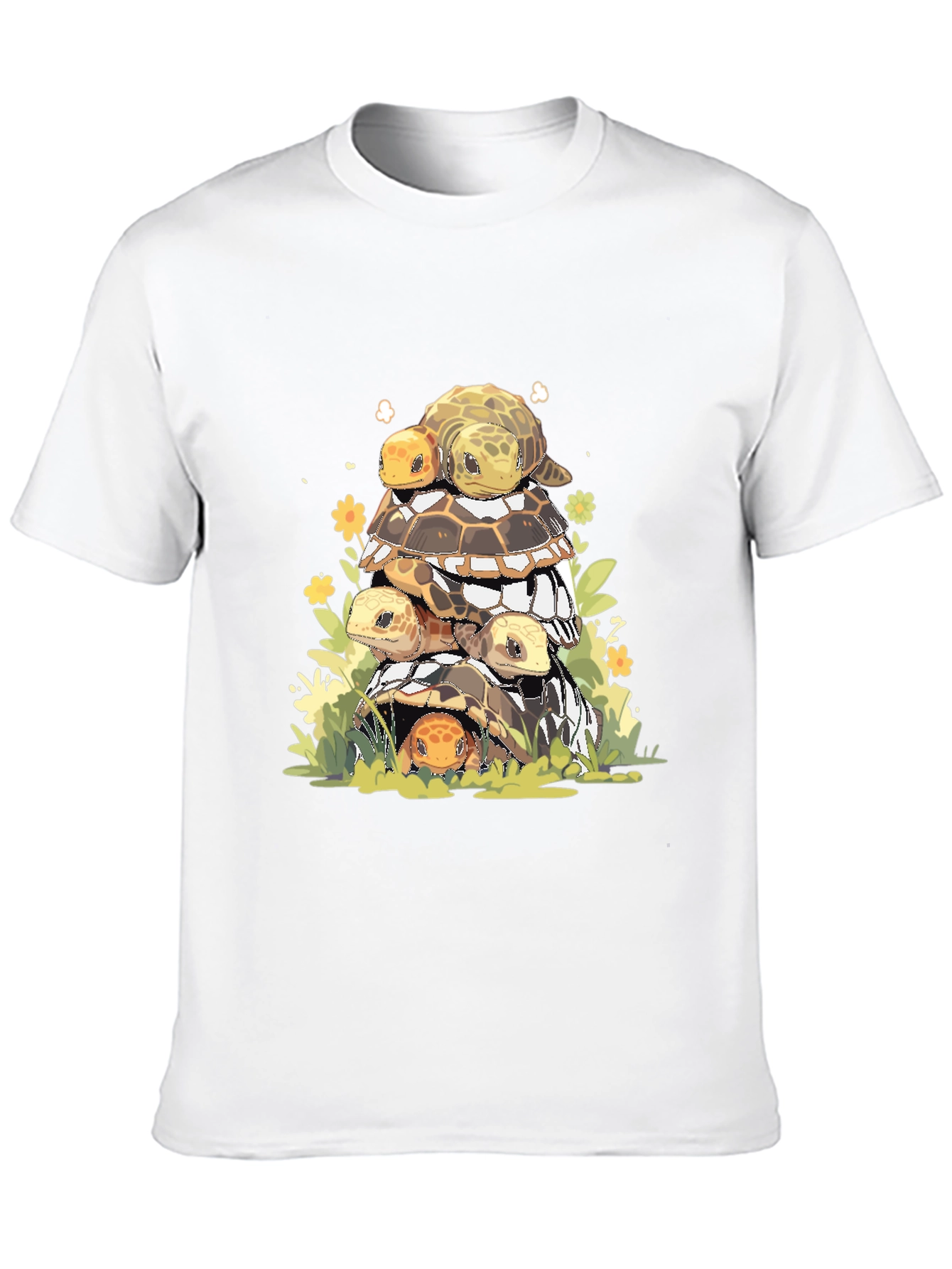 Stacked Turtles Graphic Tee - Black Cotton T-Shirt