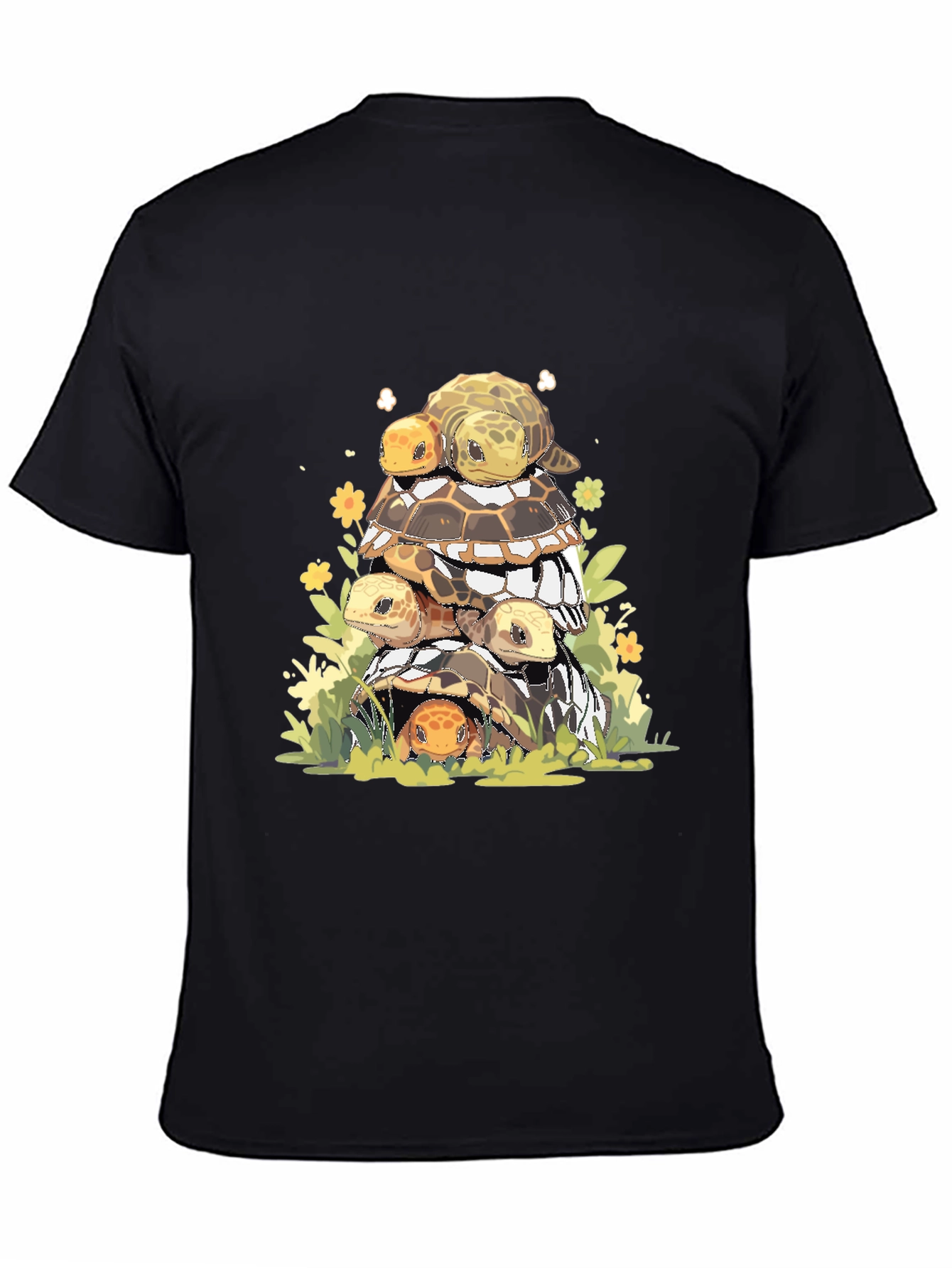 Stacked Turtles Graphic Tee - Black Cotton T-Shirt