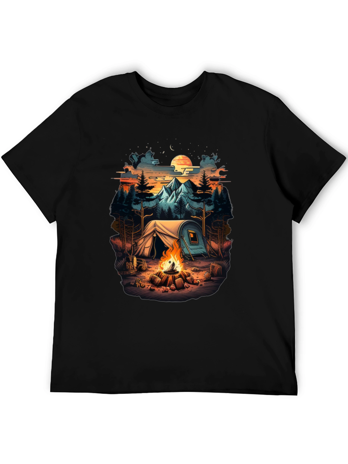 Camping Scene Black Graphic Tee