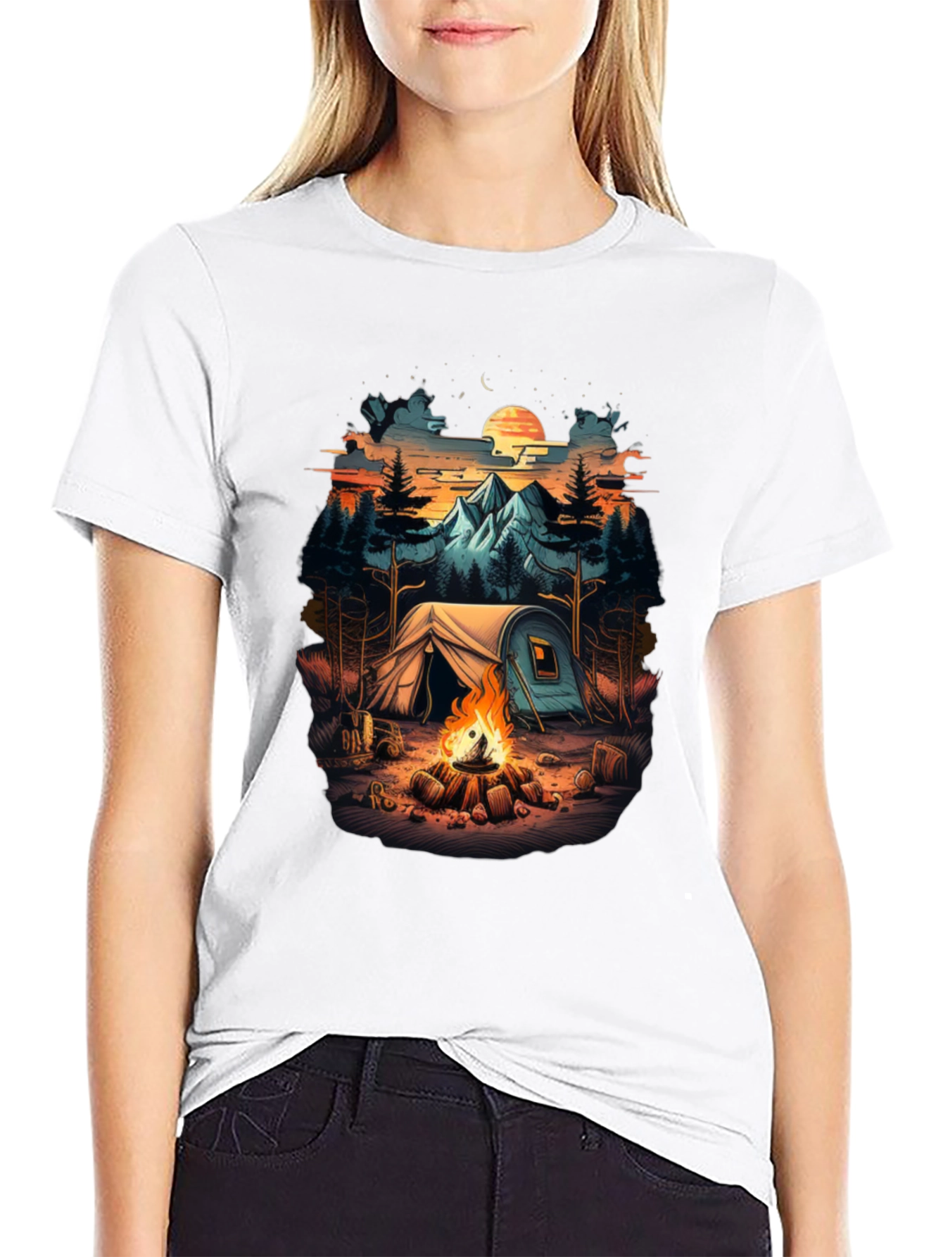 Camping Scene Black Graphic Tee