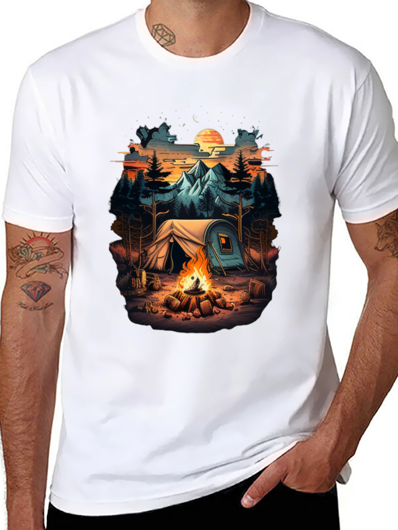 Camping Scene Black Graphic Tee