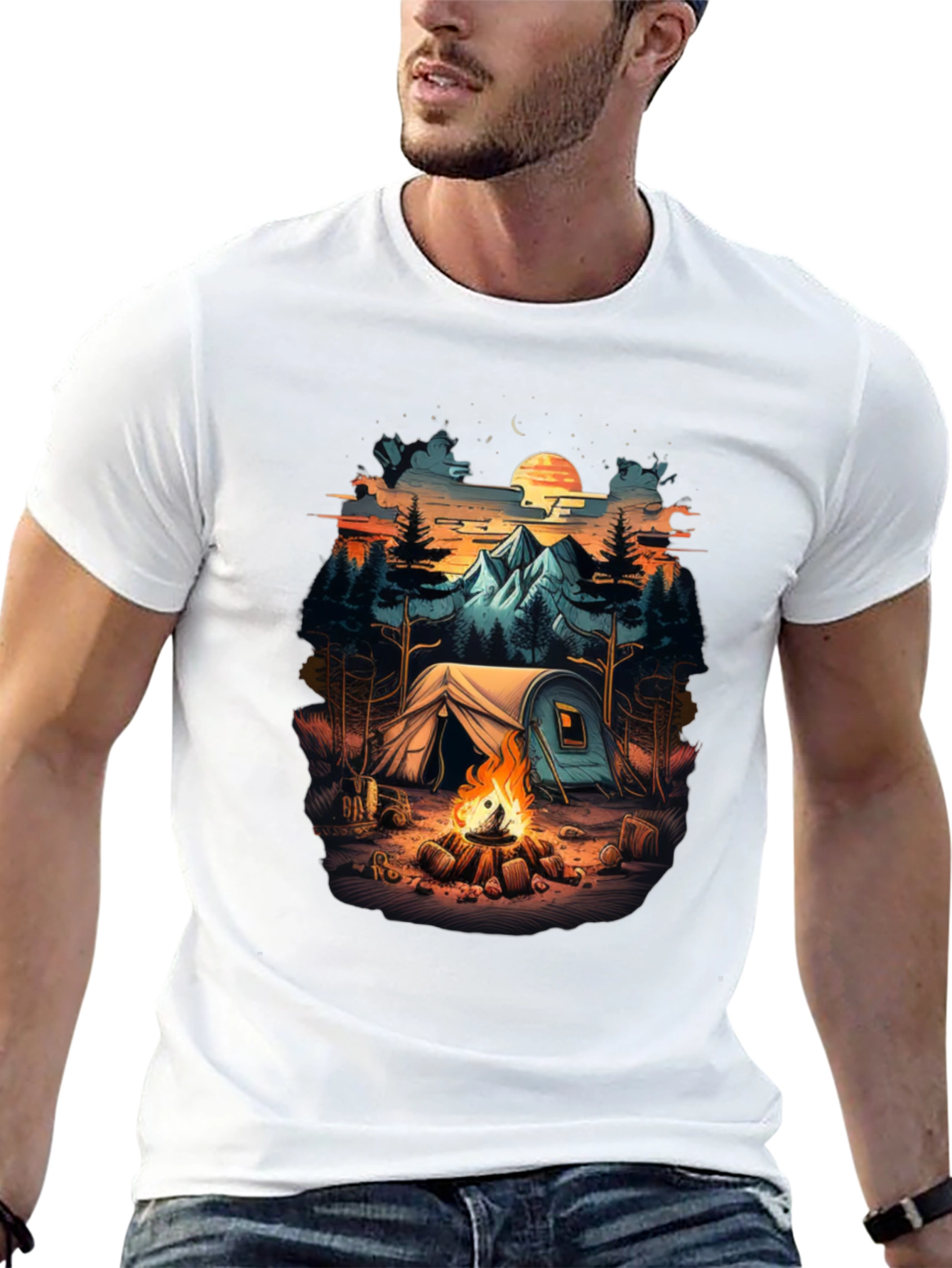 Camping Scene Black Graphic Tee