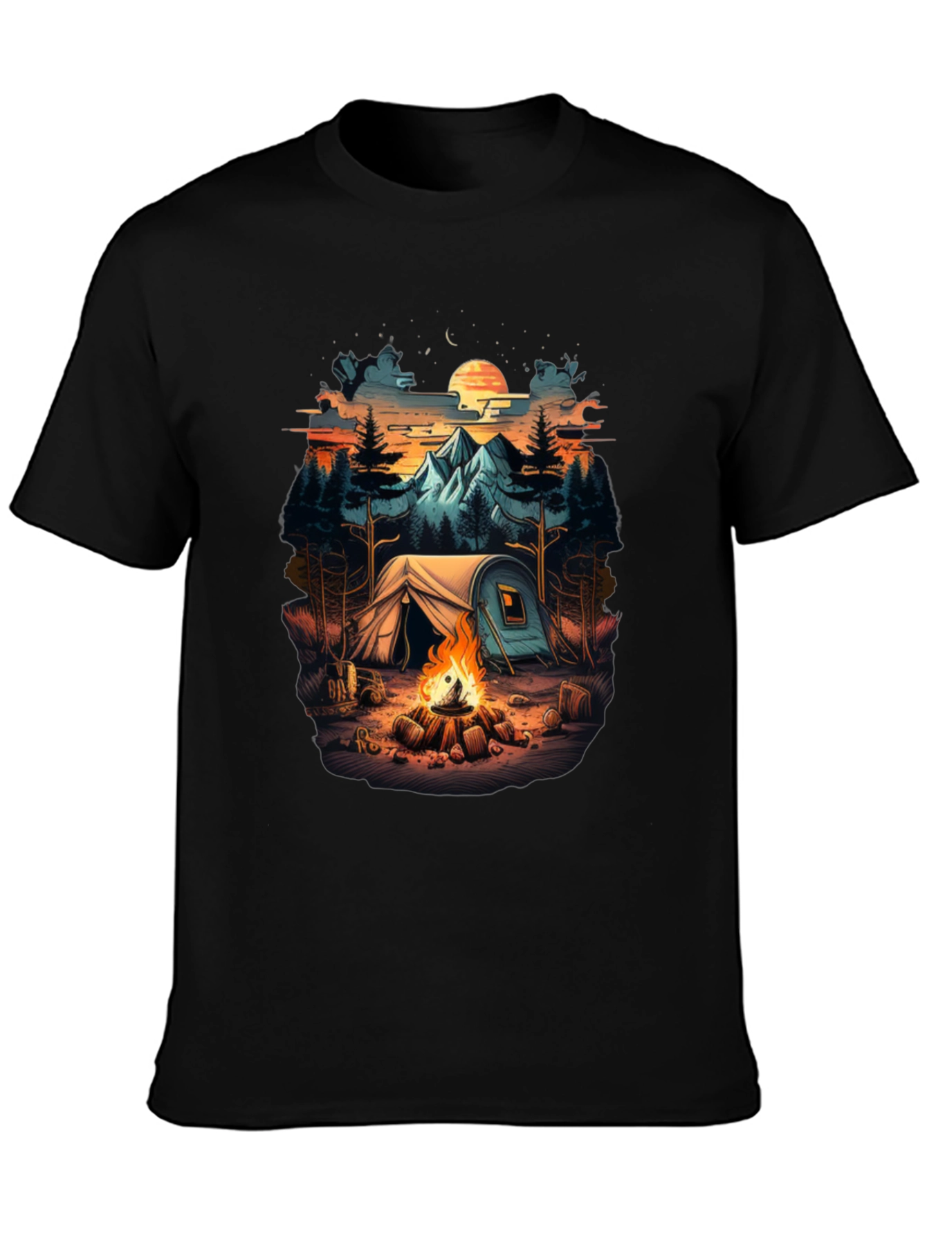Camping Scene Black Graphic Tee