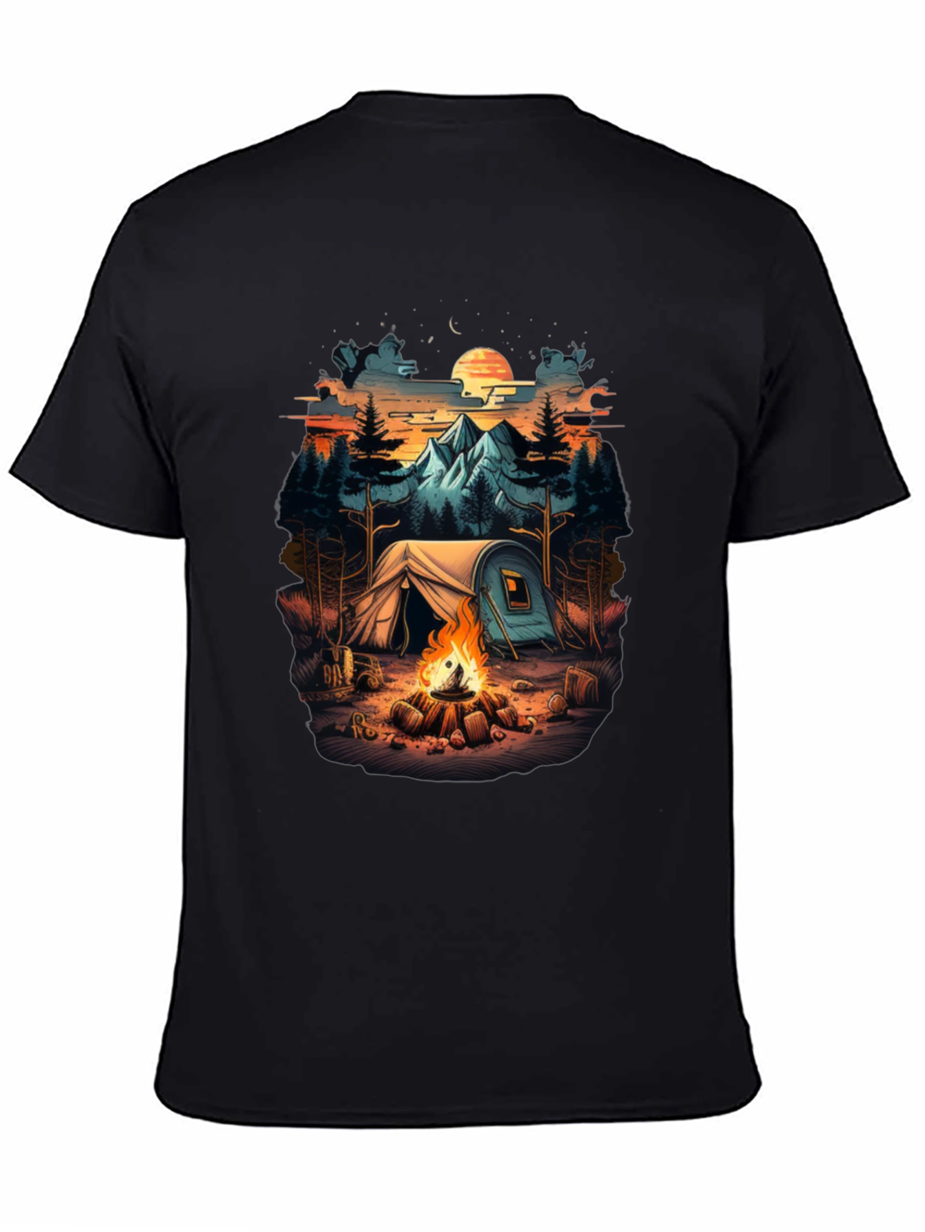 Camping Scene Black Graphic Tee