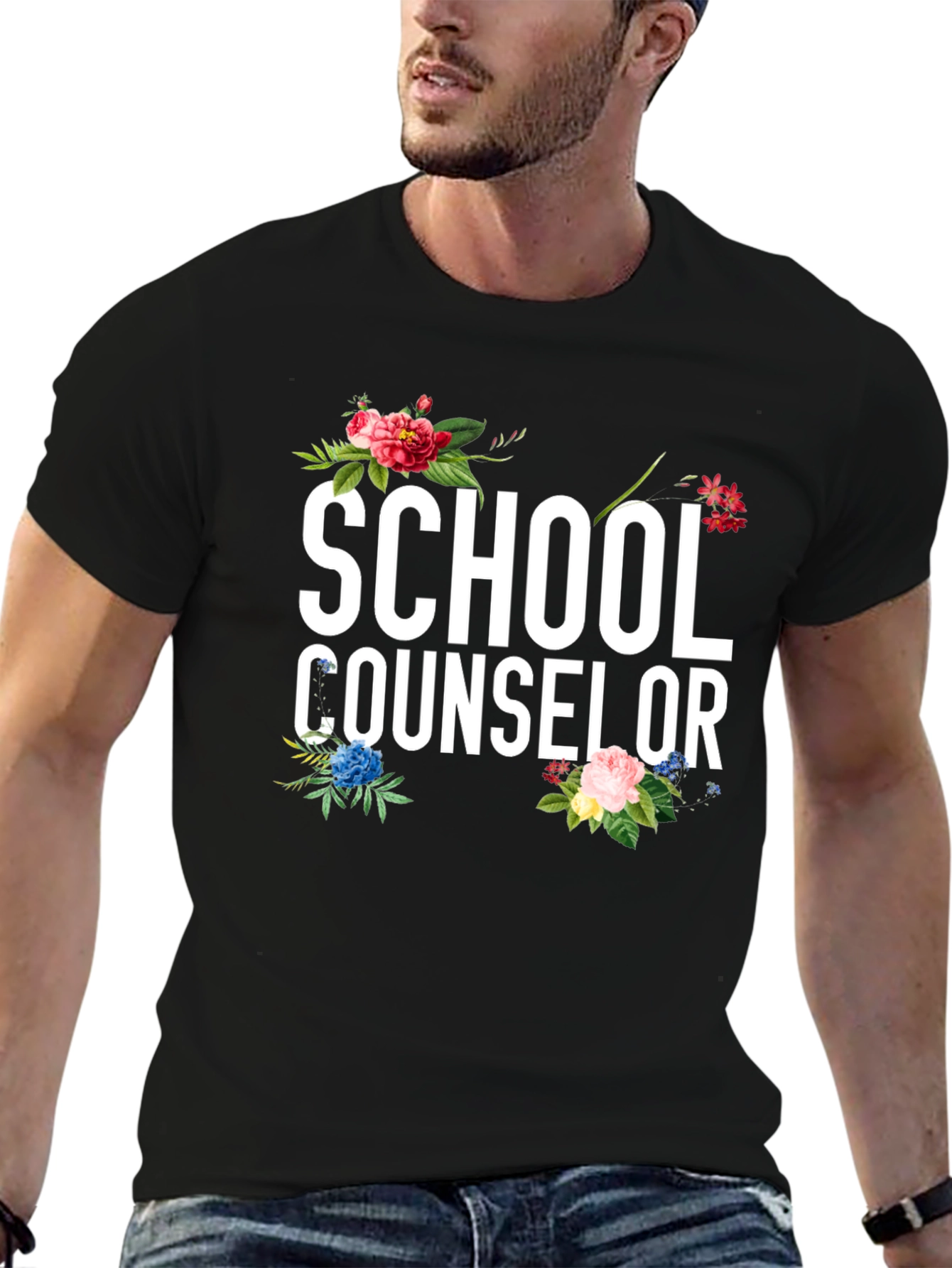 School Counselor Floral Graphic Tee