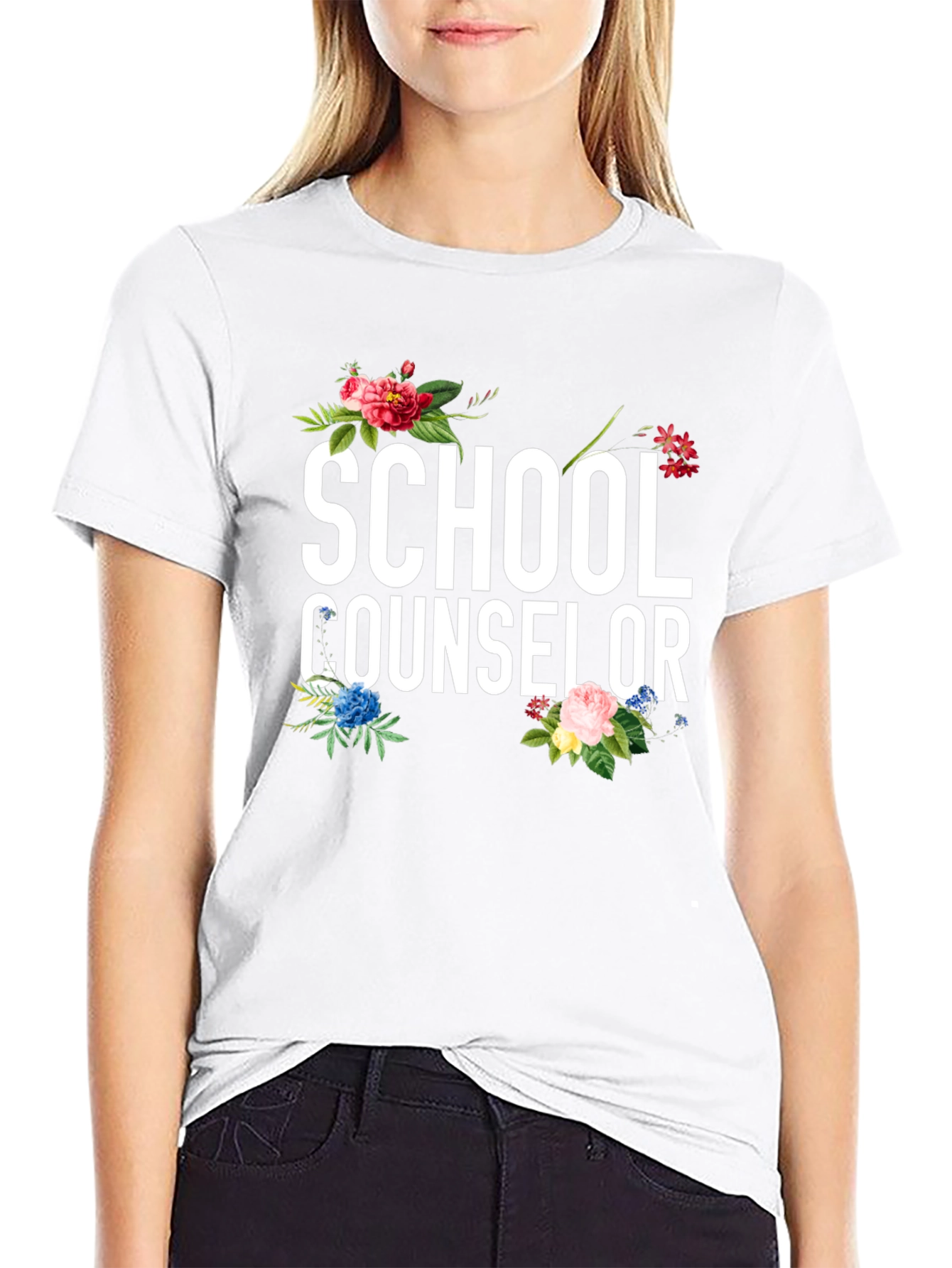 School Counselor Floral Graphic Tee