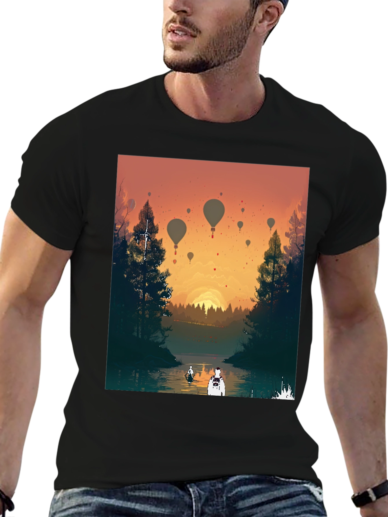 Sunset River Balloon Ride Graphic Tee