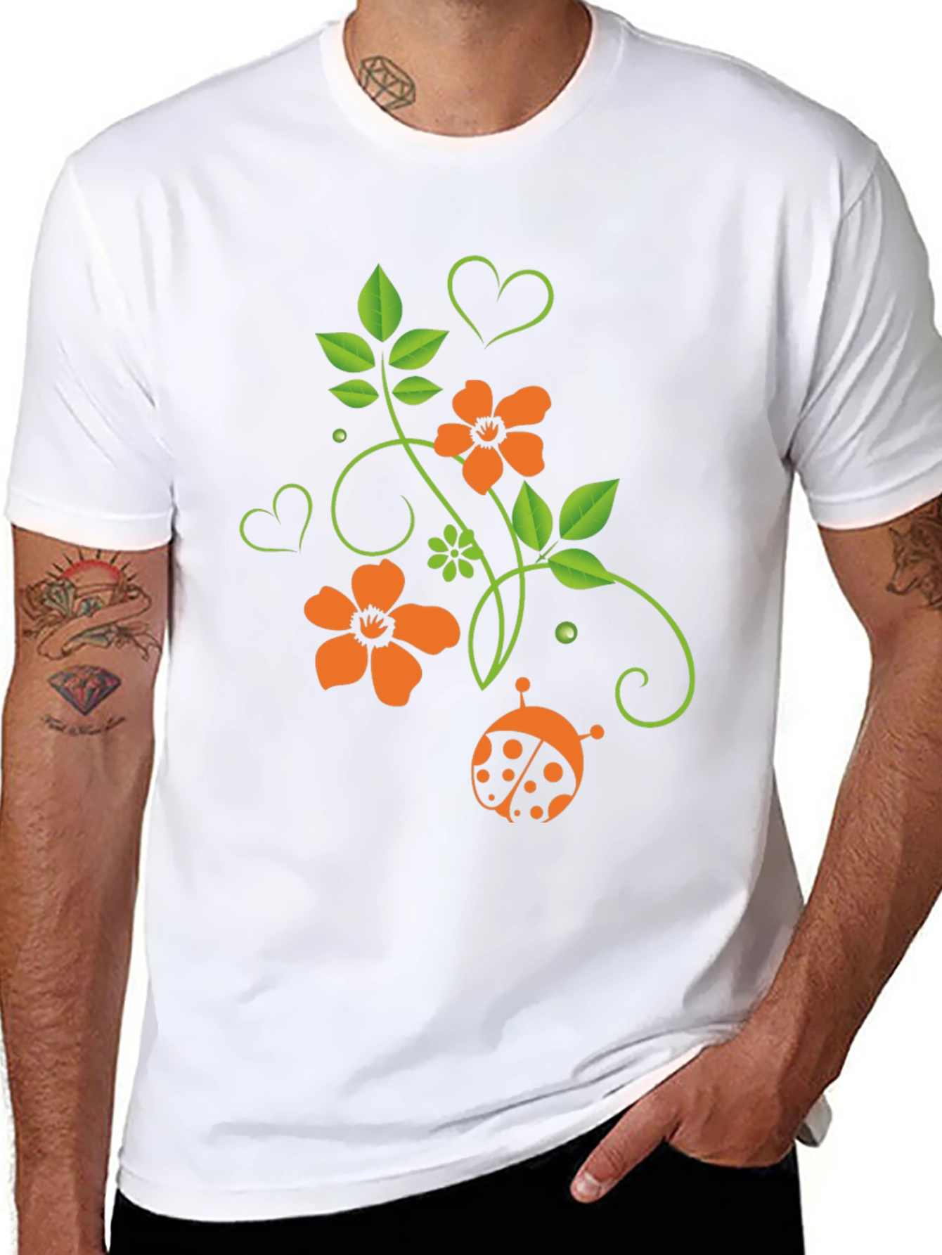Floral Ladybug Graphic T-Shirt