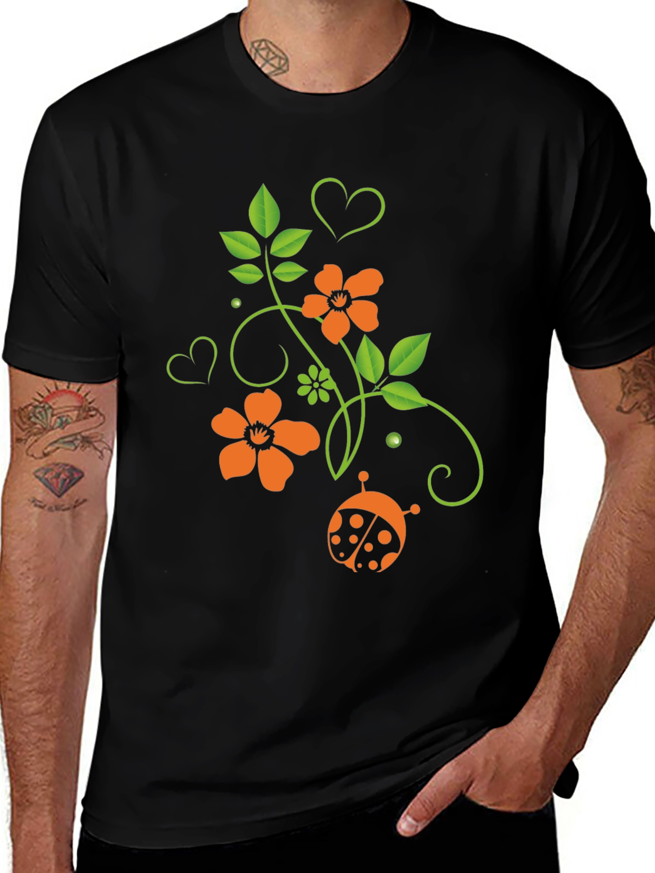 Floral Ladybug Graphic T-Shirt