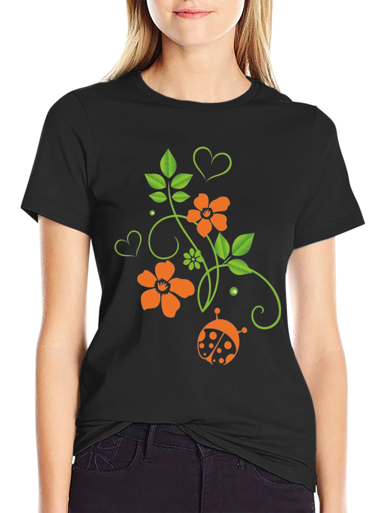Floral Ladybug Graphic T-Shirt