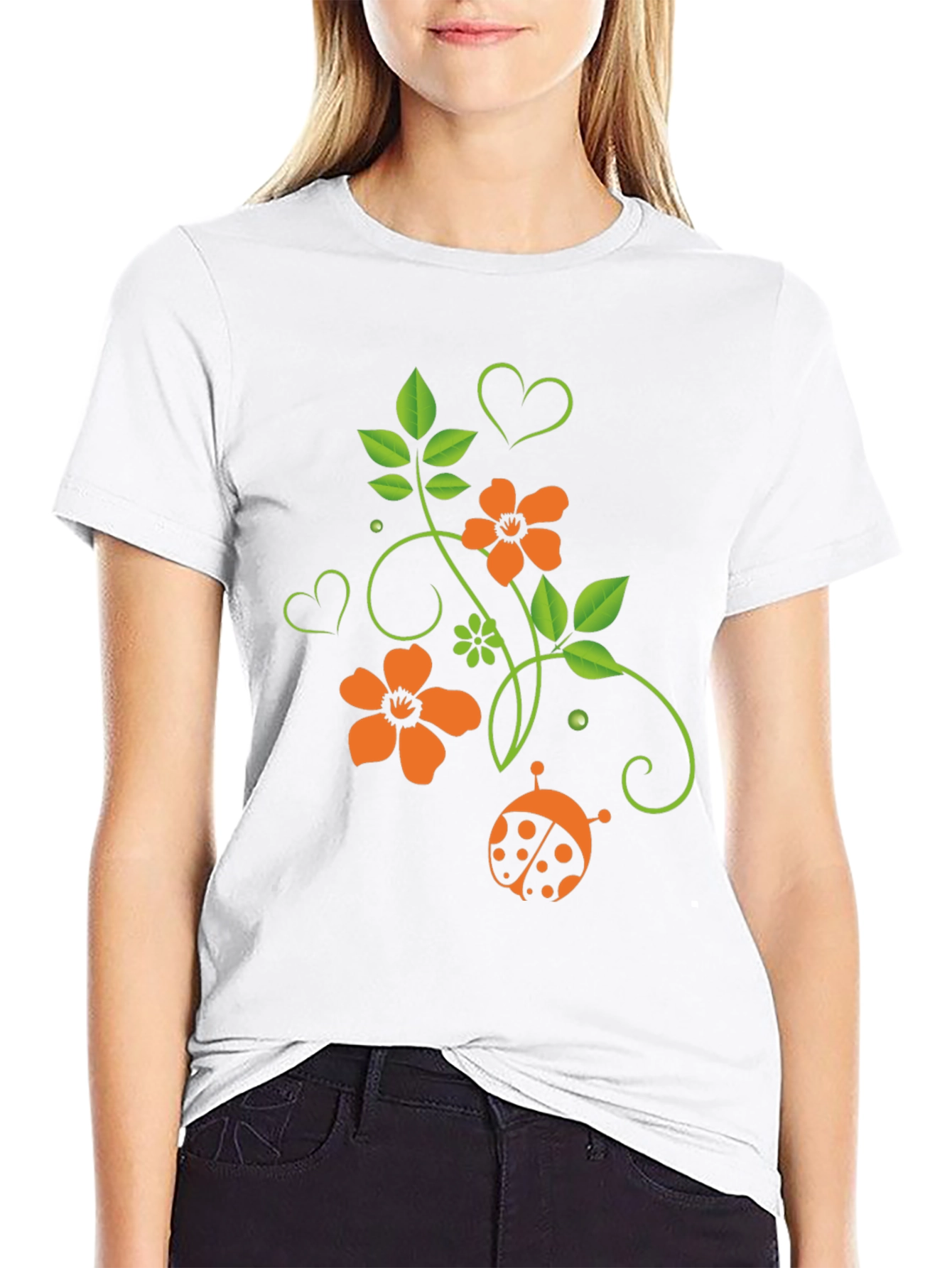 Floral Ladybug Graphic T-Shirt