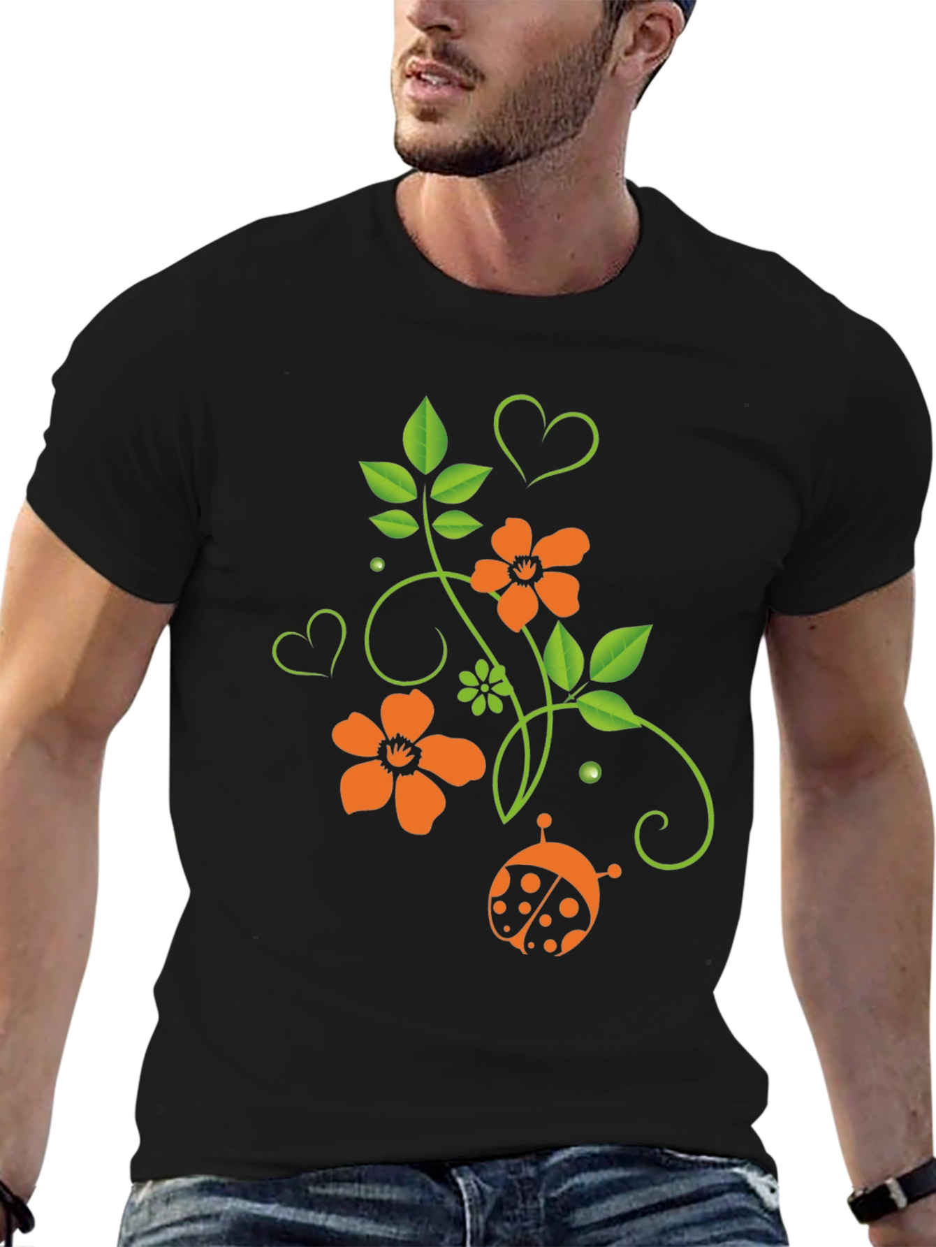 Floral Ladybug Graphic T-Shirt