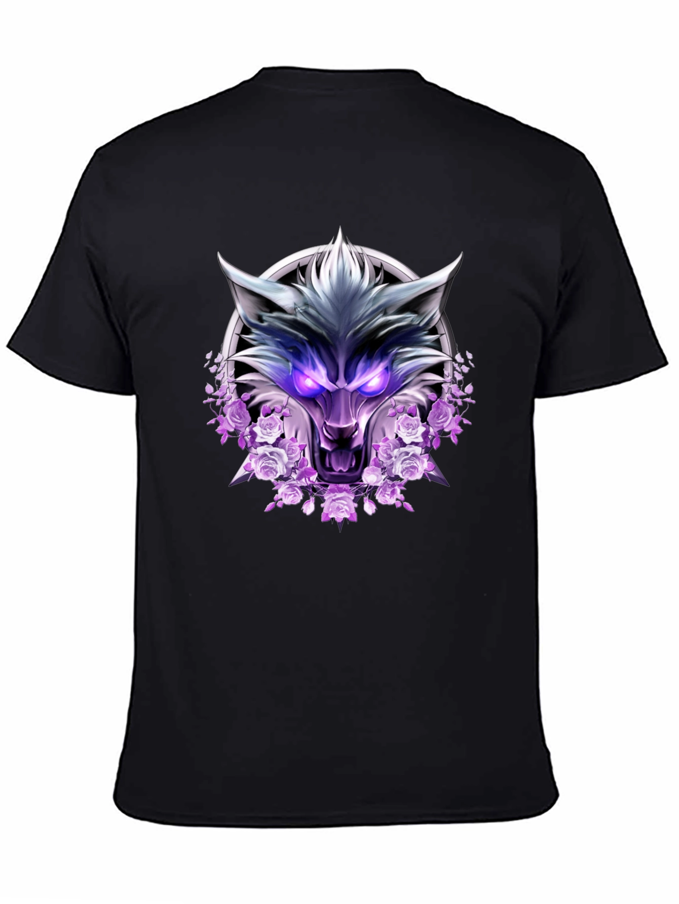 Wolf and Roses Graphic Print T-Shirt