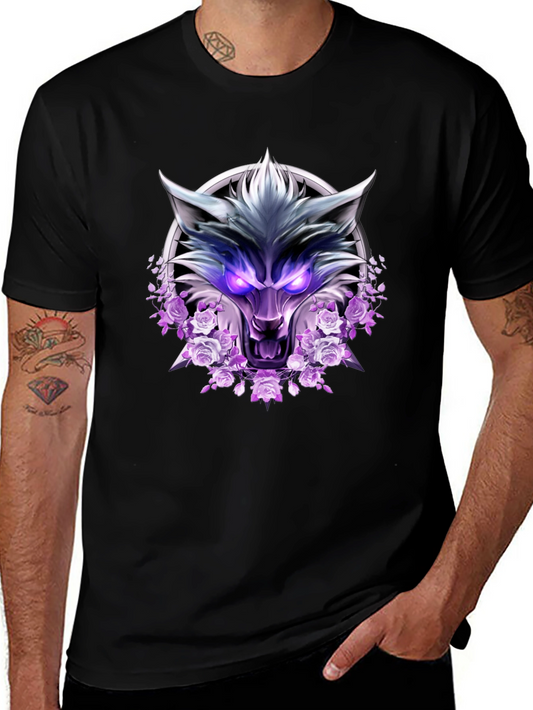 Wolf and Roses Graphic Print T-Shirt