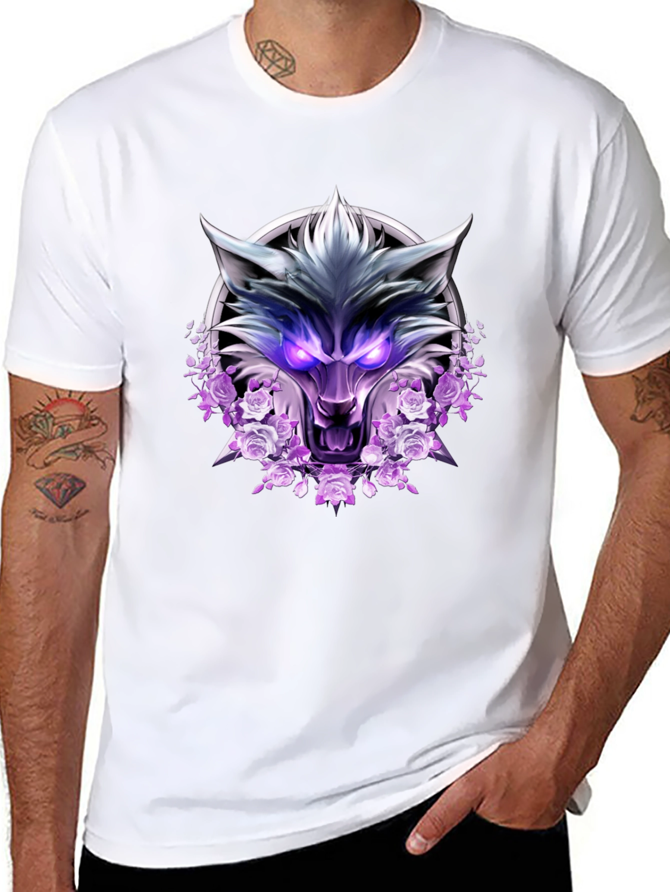 Wolf and Roses Graphic Print T-Shirt