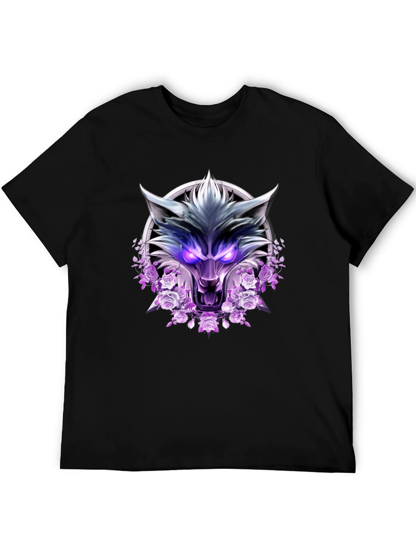 Wolf and Roses Graphic Print T-Shirt