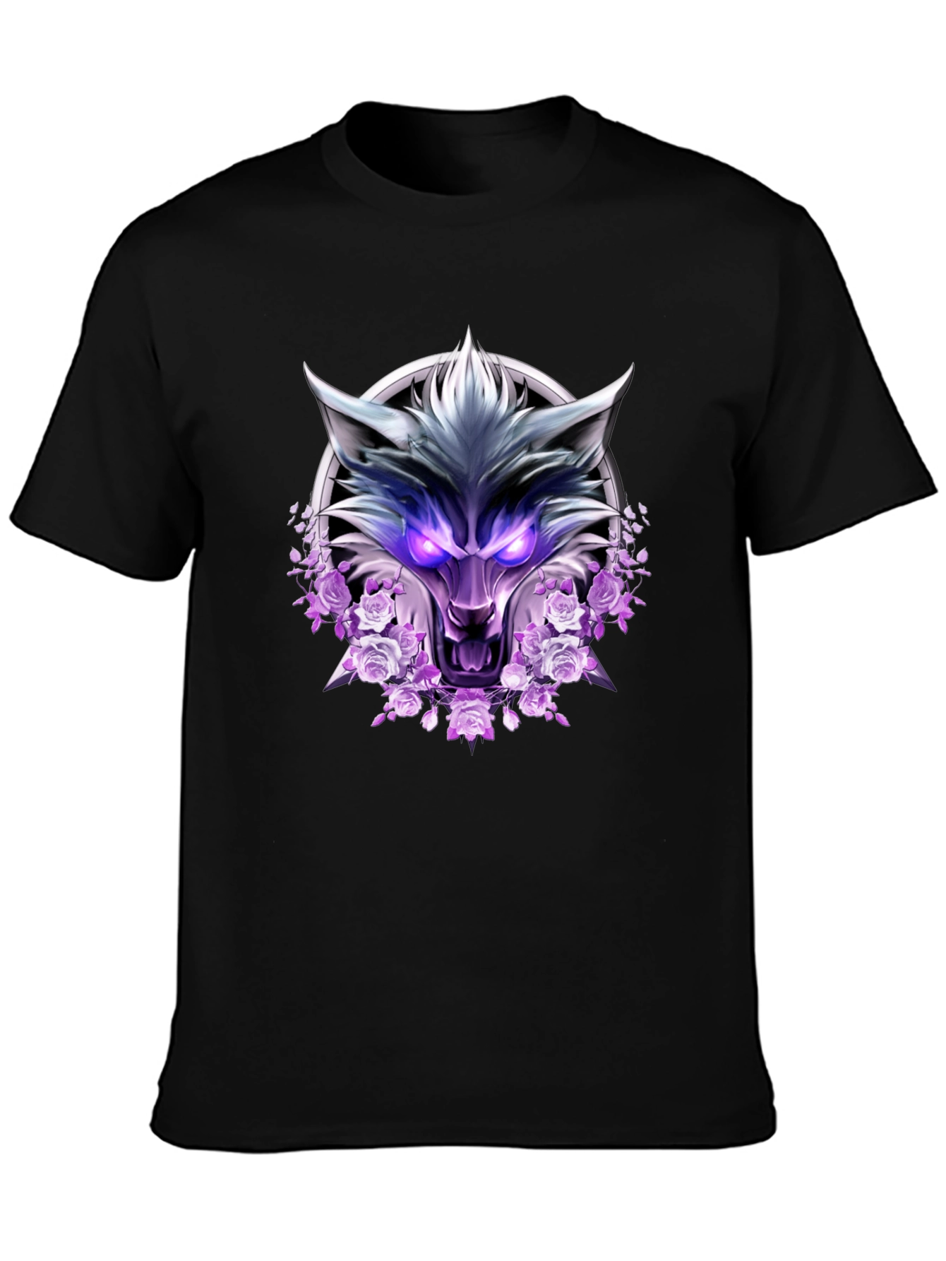 Wolf and Roses Graphic Print T-Shirt