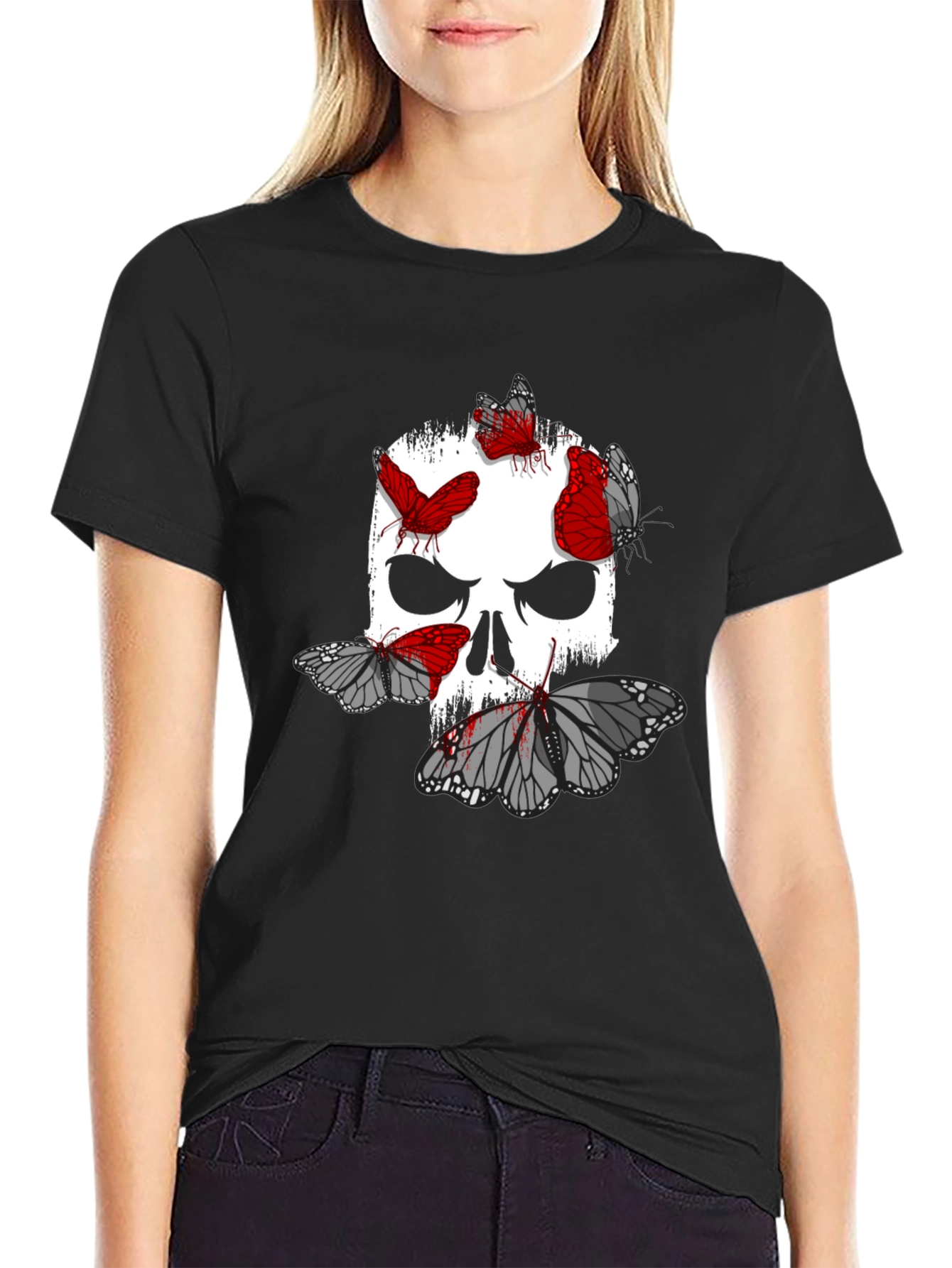 Skull & Butterfly Graphic Print T-Shirt