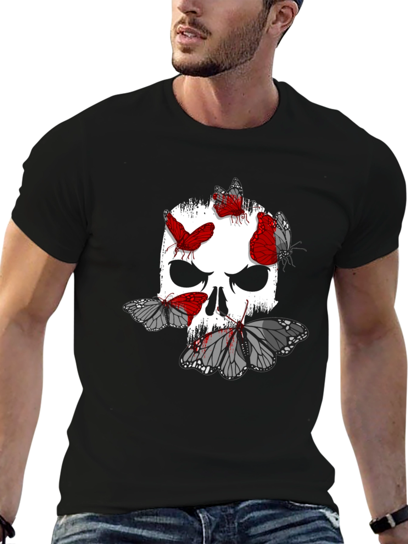 Skull & Butterfly Graphic Print T-Shirt