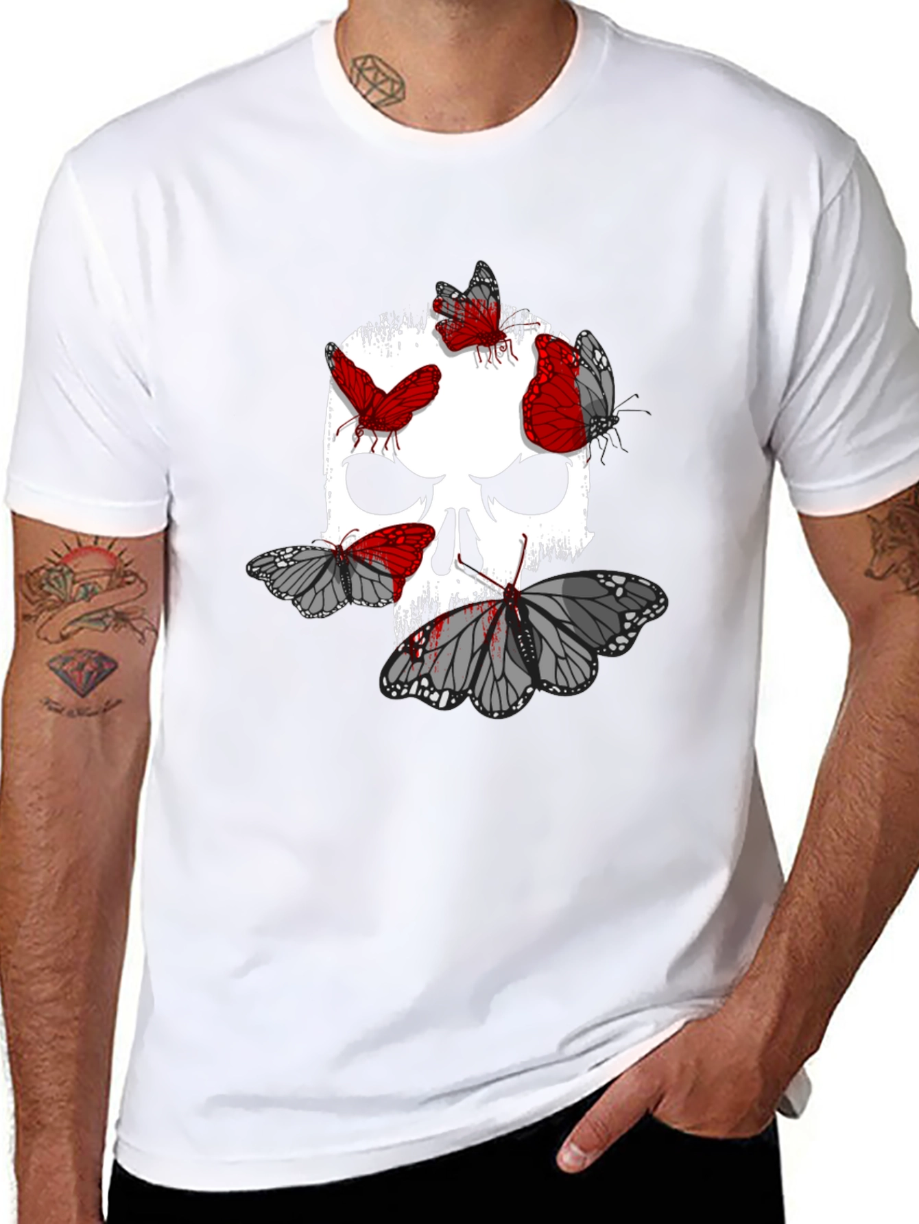 Skull & Butterfly Graphic Print T-Shirt