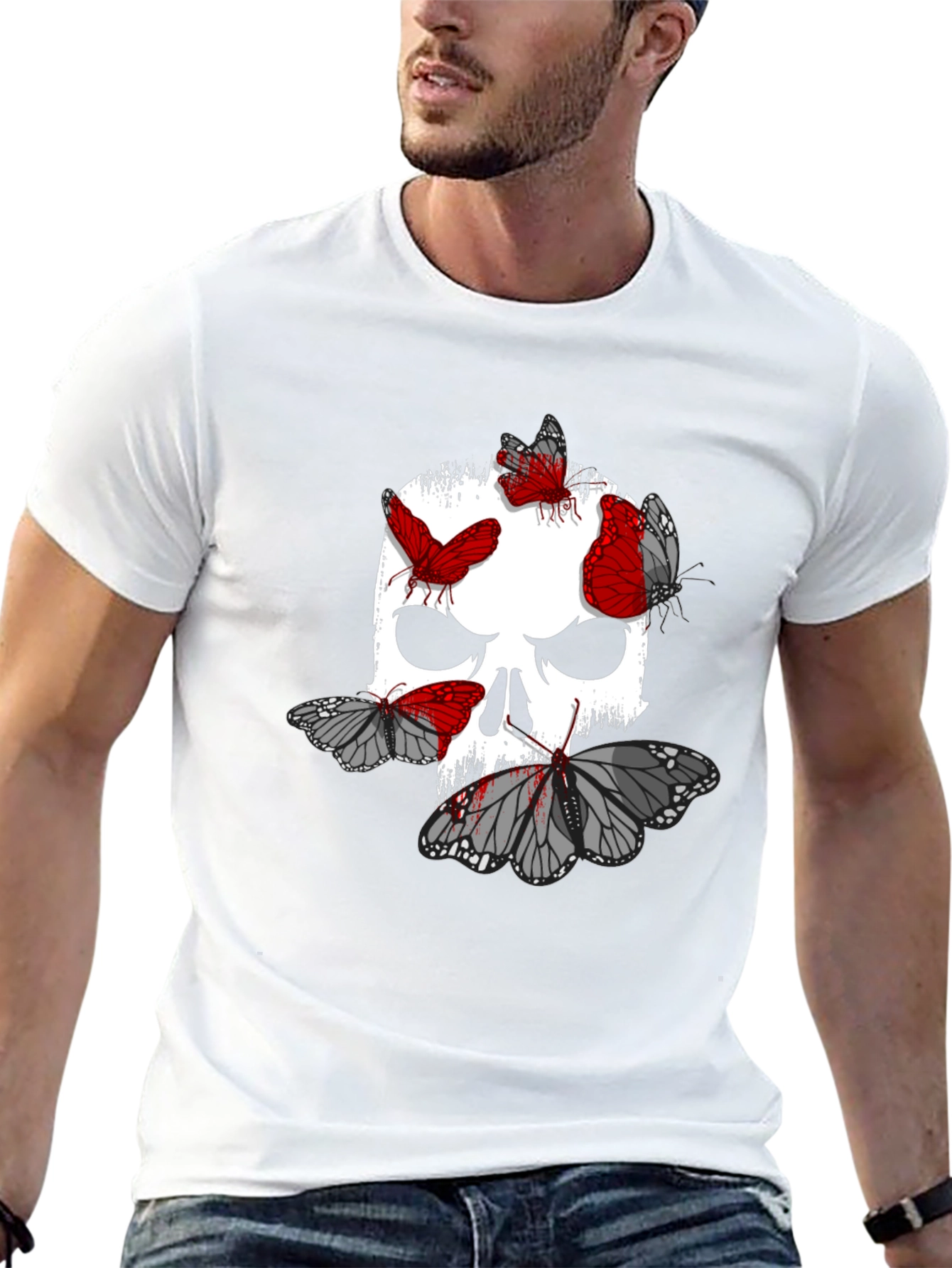 Skull & Butterfly Graphic Print T-Shirt