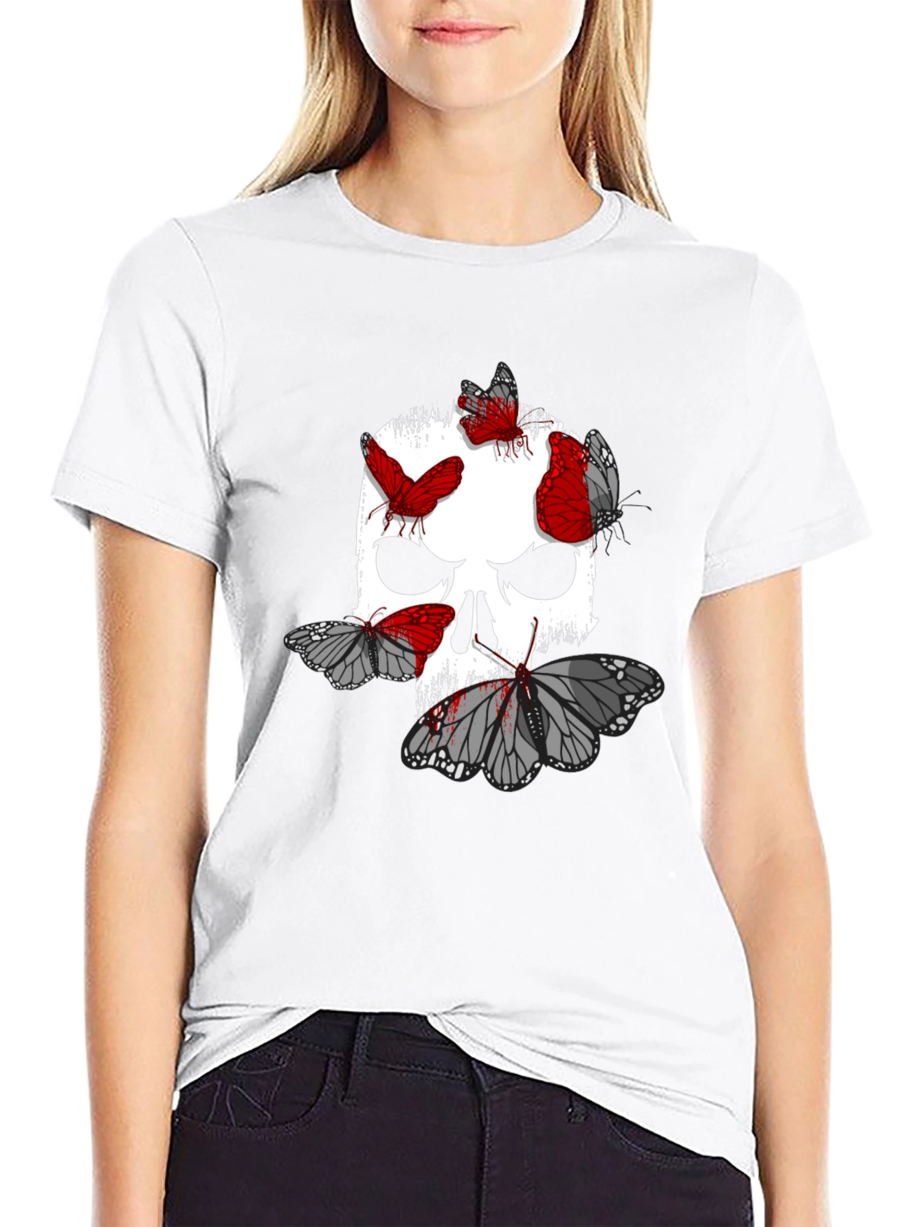 Skull & Butterfly Graphic Print T-Shirt