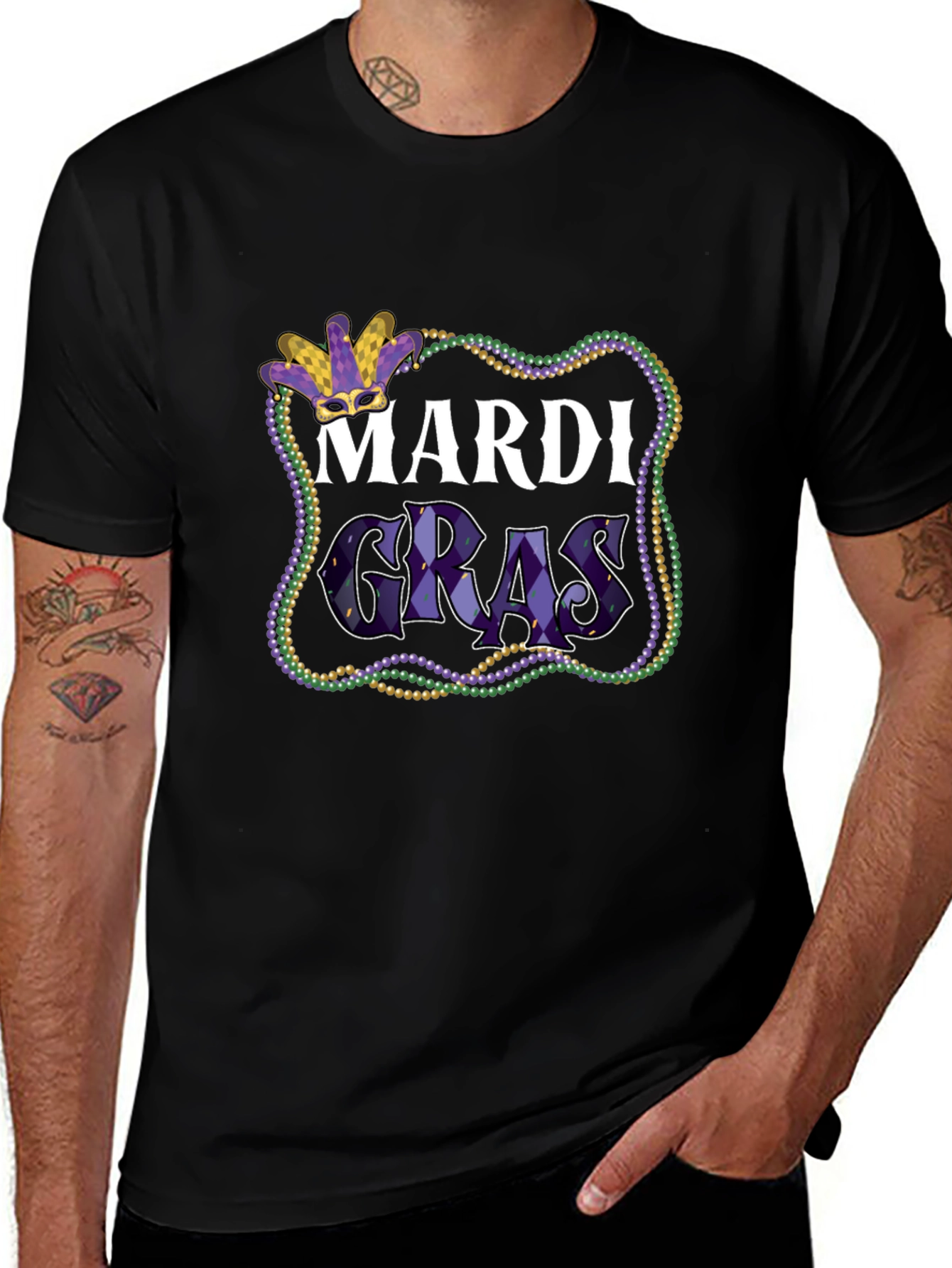 Mardi Gras T-Shirt - Beads & Mask Graphic
