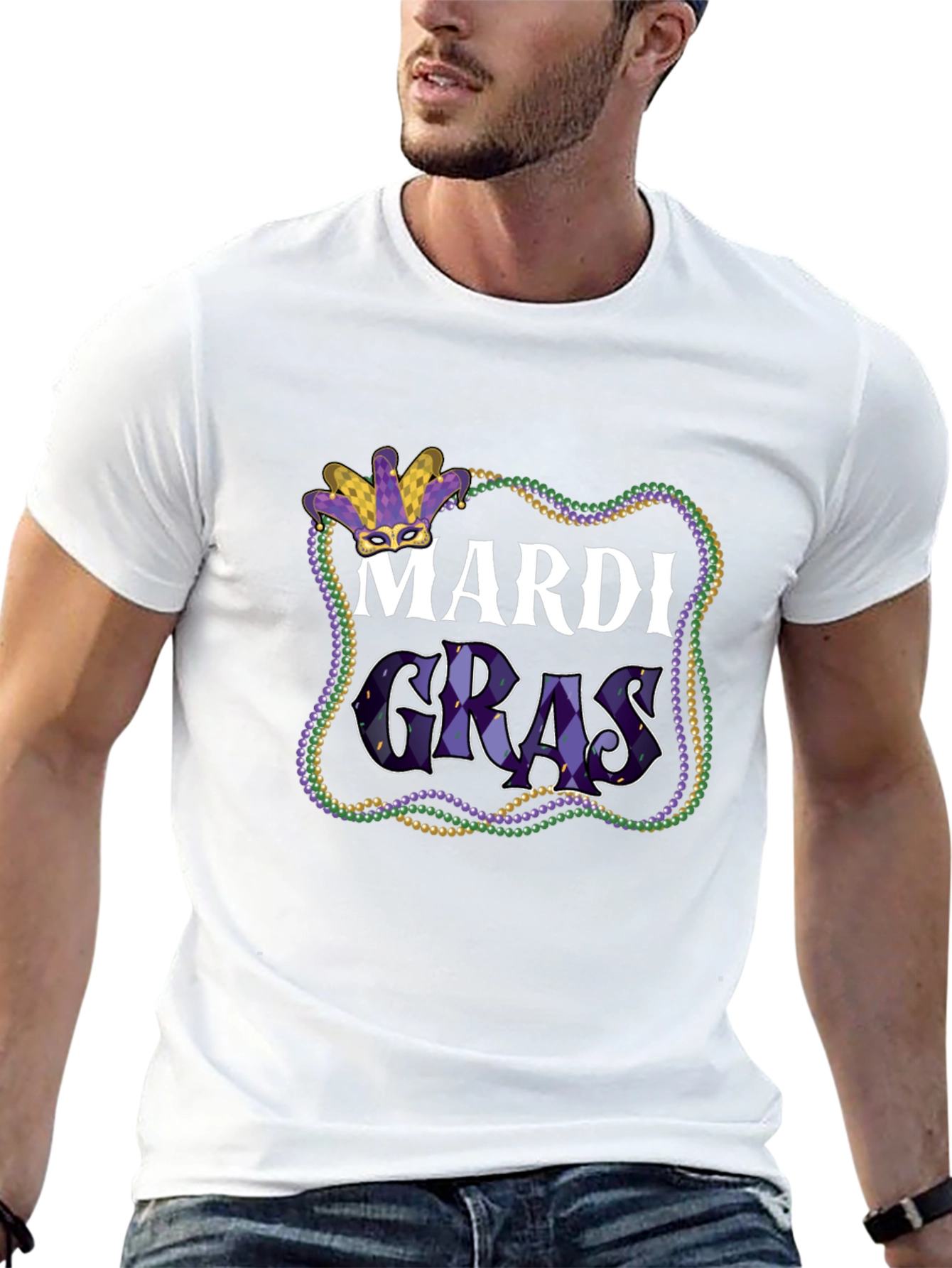 Mardi Gras T-Shirt - Beads & Mask Graphic
