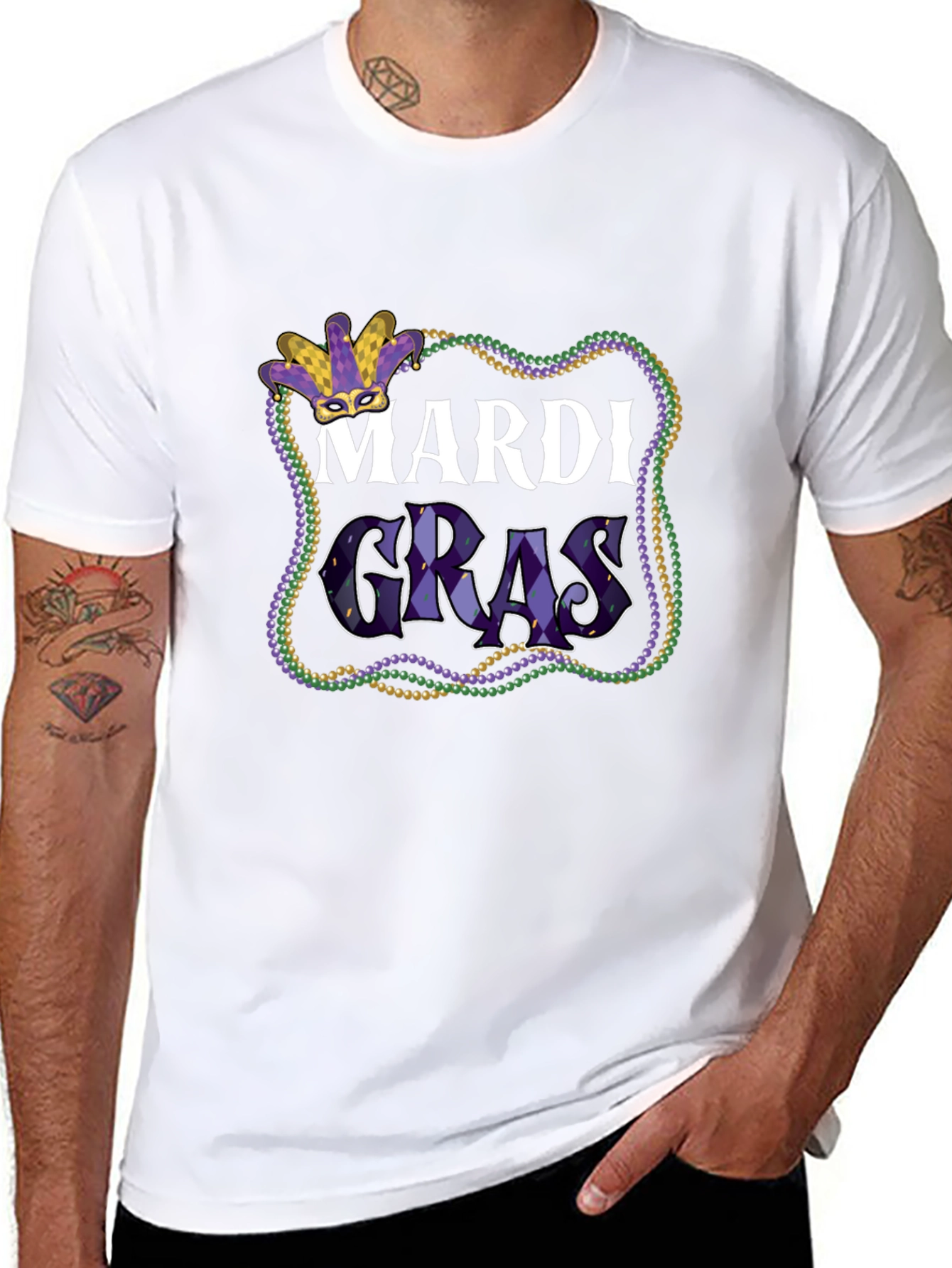 Mardi Gras T-Shirt - Beads & Mask Graphic