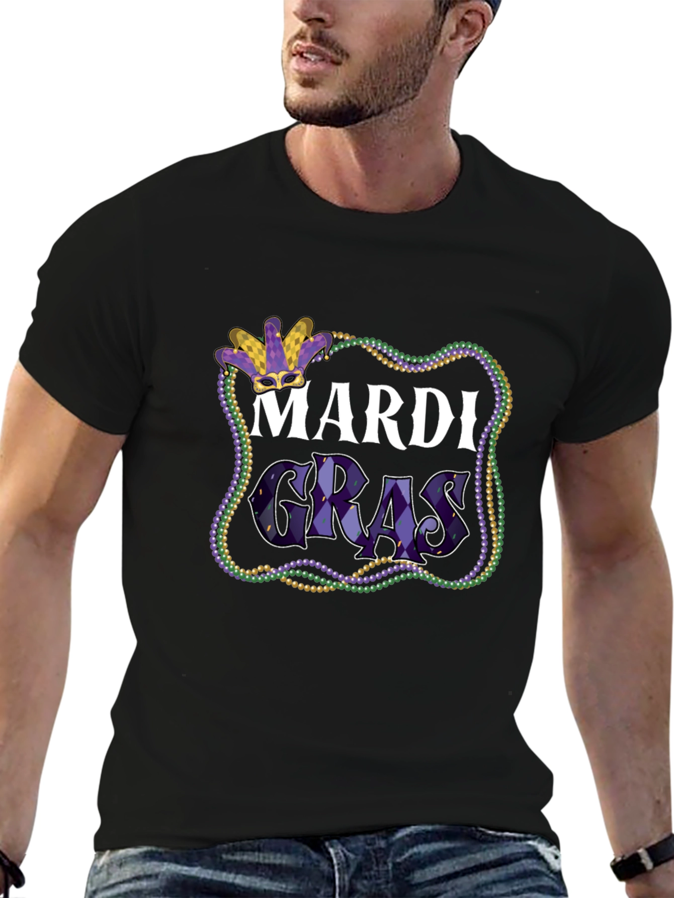 Mardi Gras T-Shirt - Beads & Mask Graphic