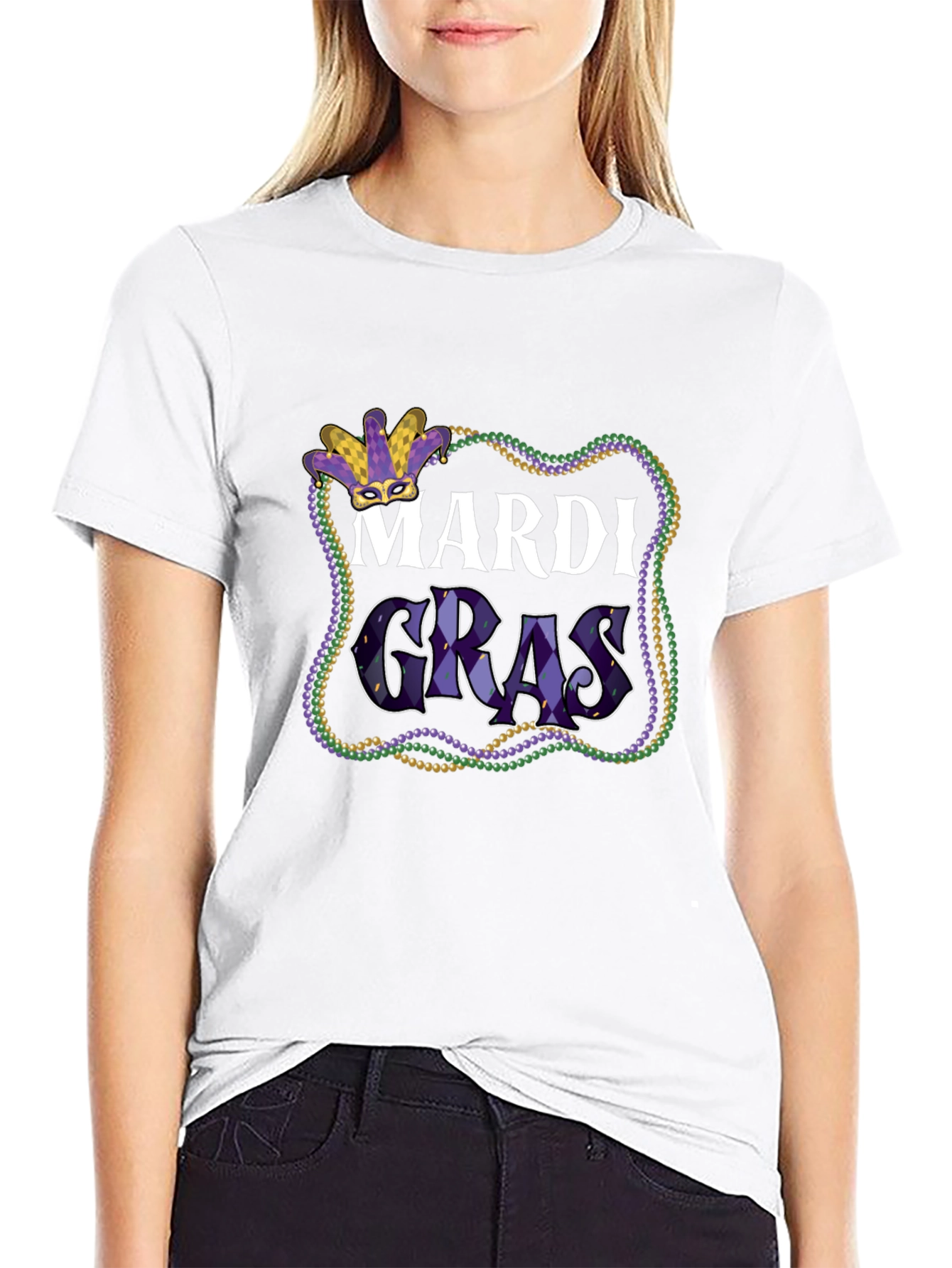 Mardi Gras T-Shirt - Beads & Mask Graphic