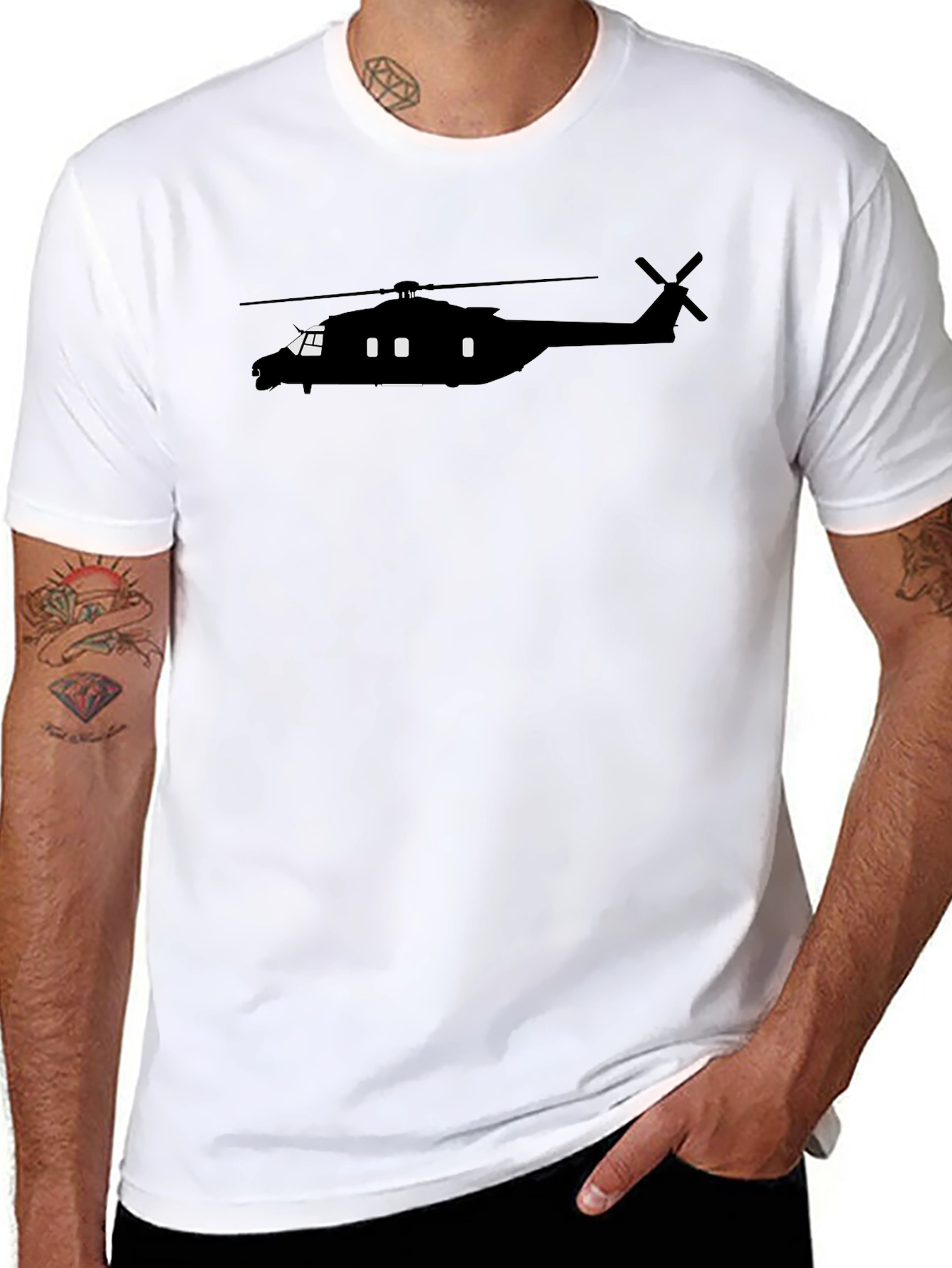Helicopter Silhouette Graphic Tee - Black