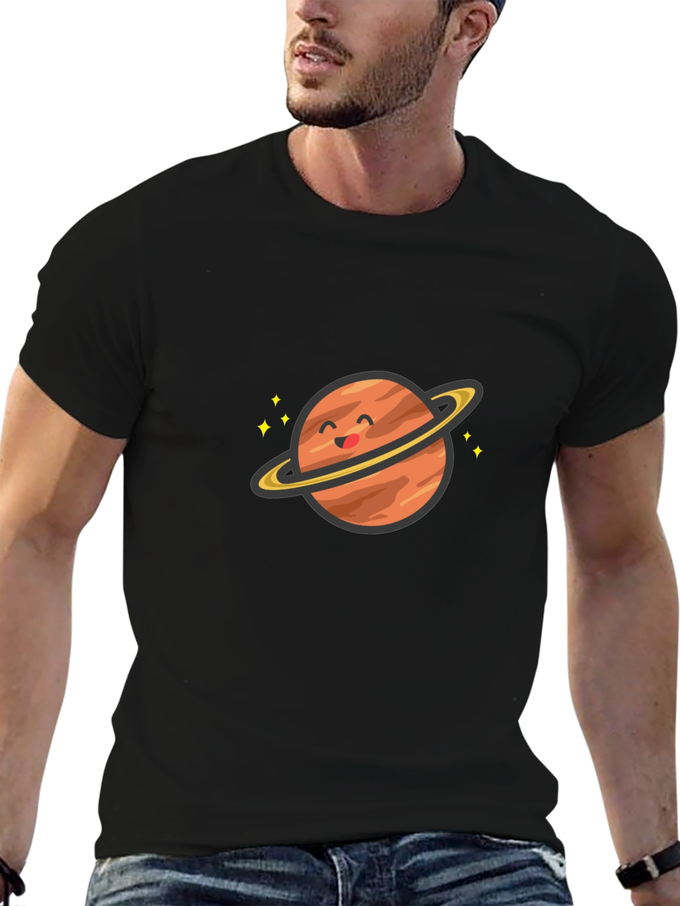 Cute Planet Graphic T-Shirt - Saturn Style
