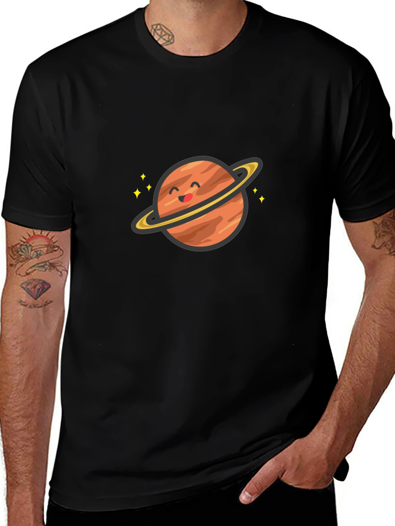 Cute Planet Graphic T-Shirt - Saturn Style
