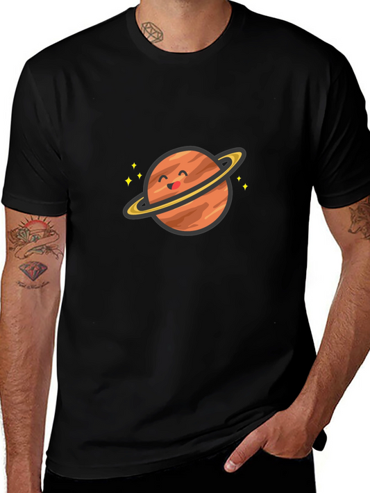 Cute Planet Graphic T-Shirt - Saturn Style