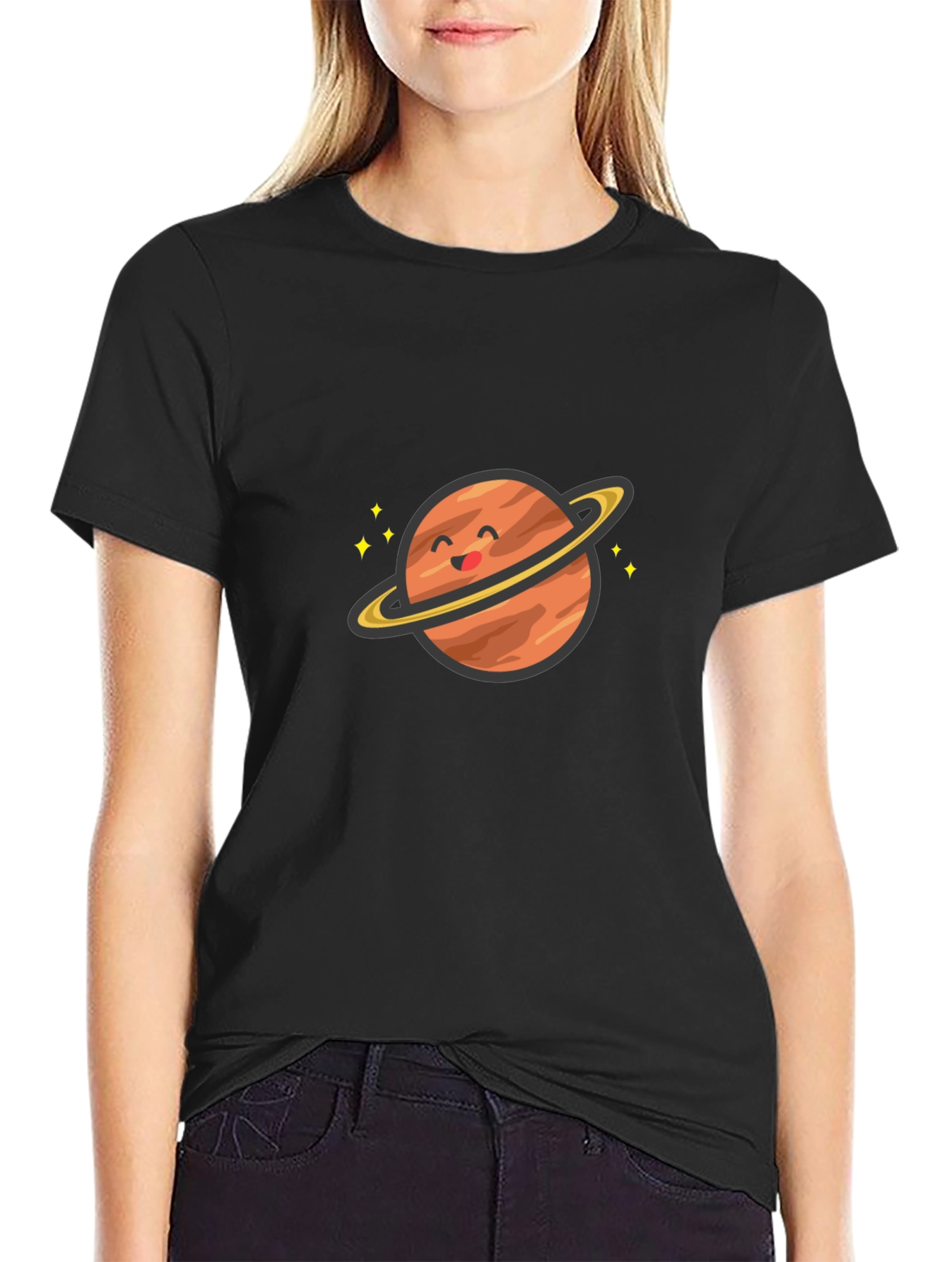 Cute Planet Graphic T-Shirt - Saturn Style