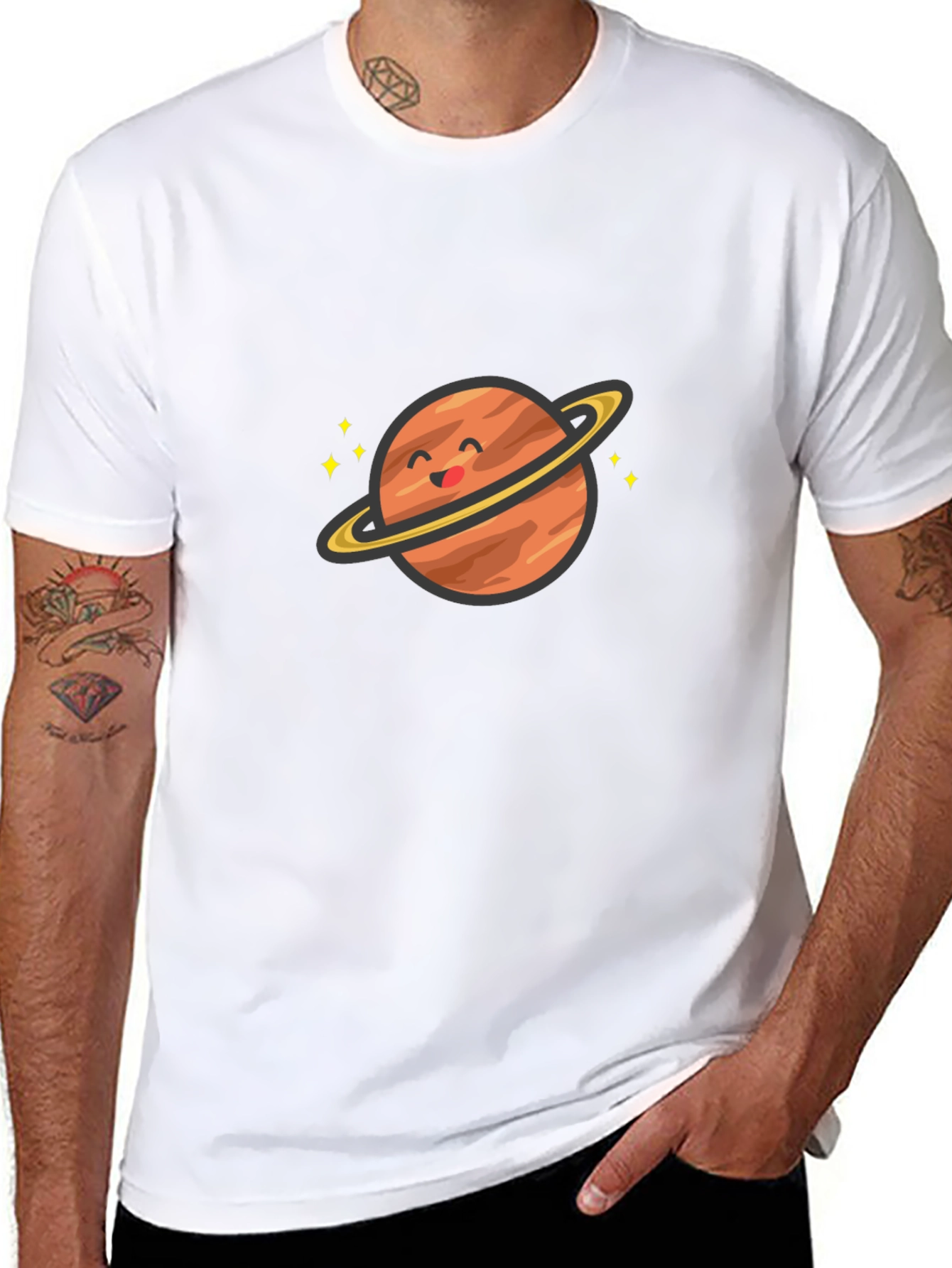 Cute Planet Graphic T-Shirt - Saturn Style