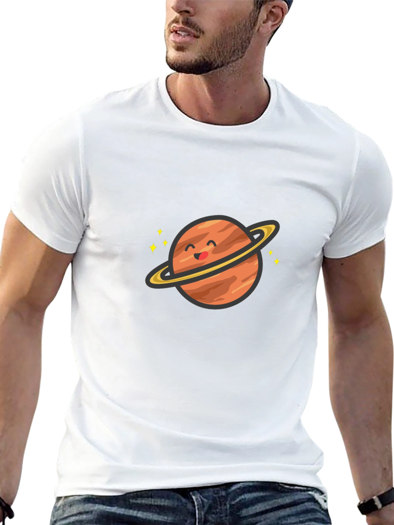 Cute Planet Graphic T-Shirt - Saturn Style