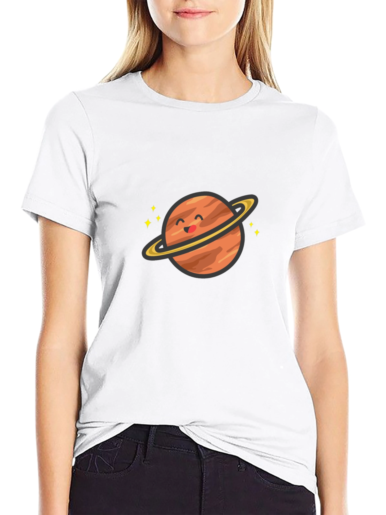 Cute Planet Graphic T-Shirt - Saturn Style