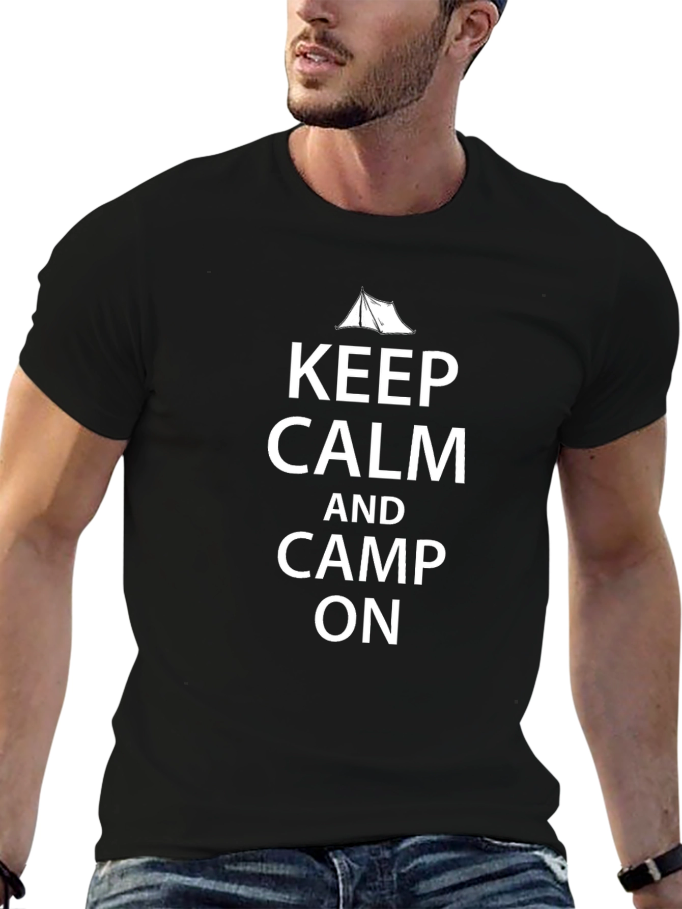 Keep Calm and Camp On Black T-Shirt